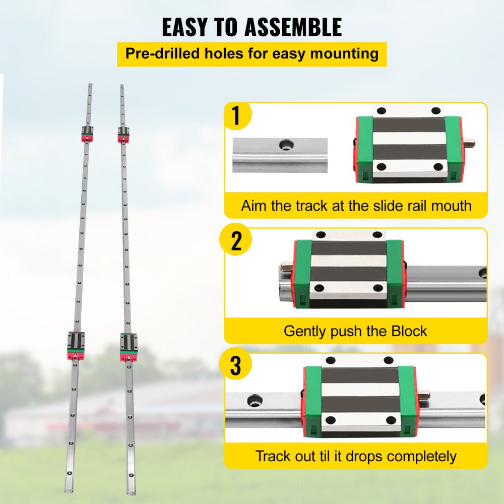 High Precision Linear Guideway Rail Set with Pillow Block Carriages for CNC Routers - 1500 mm Length, 15 mm Slot
