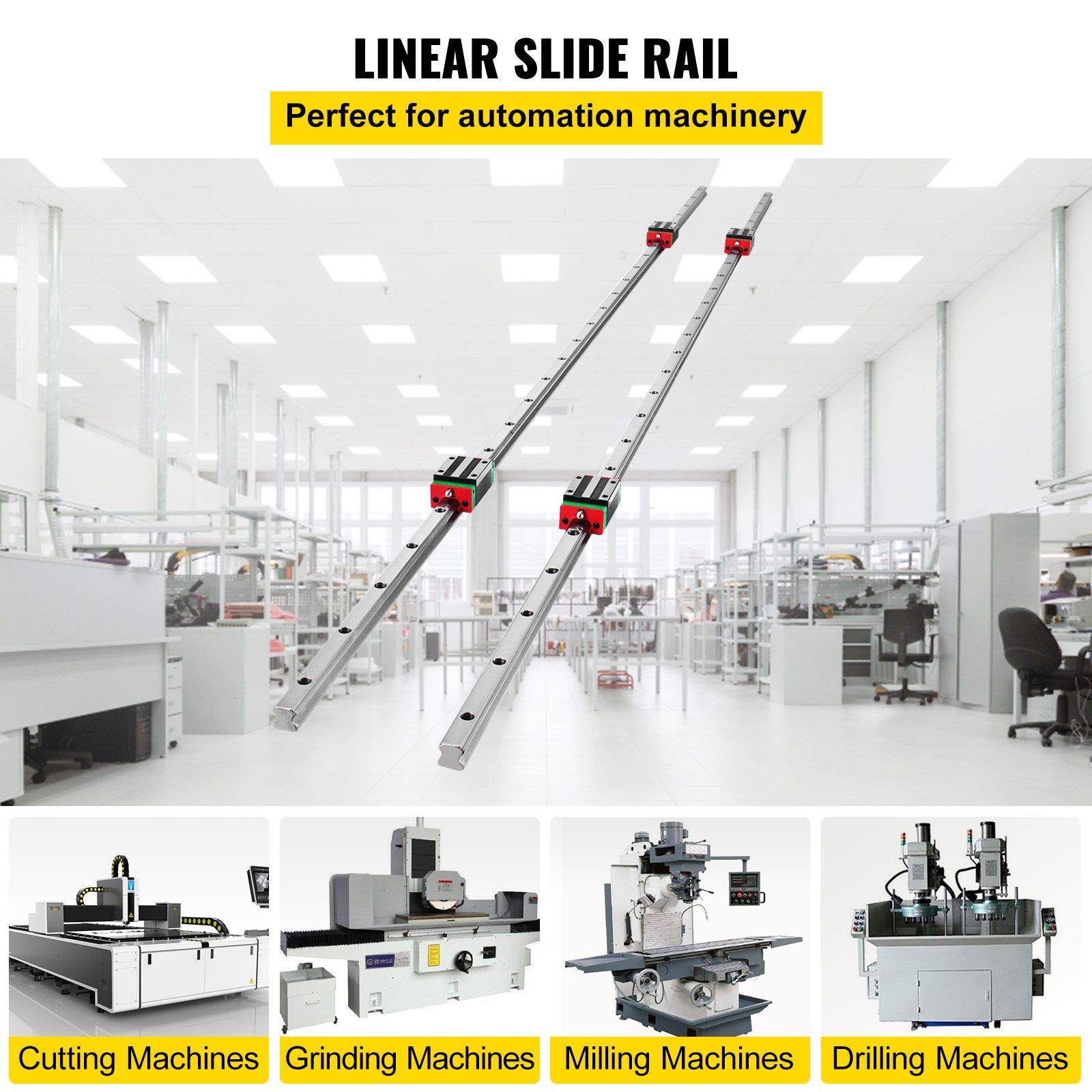 2-Pack HSR 15-1500 mm Linear Rails with 4 Pillow Block Bearings for CNC Routers, Heavy-Duty Guideway, Quiet Operation, Easy Install, 15 mm Slotted Block