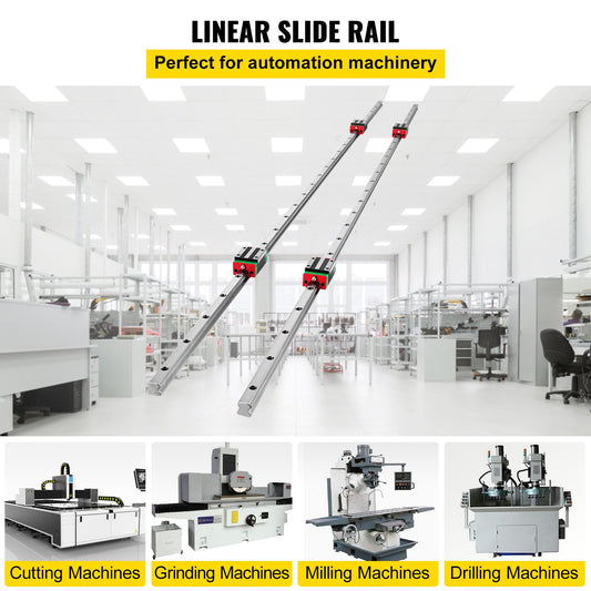 2-Pack HSR 15-1500 mm Linear Rails with 4 Pillow Block Bearings for CNC Routers, Heavy-Duty Guideway, Quiet Operation, Easy Install, 15 mm Slotted Block