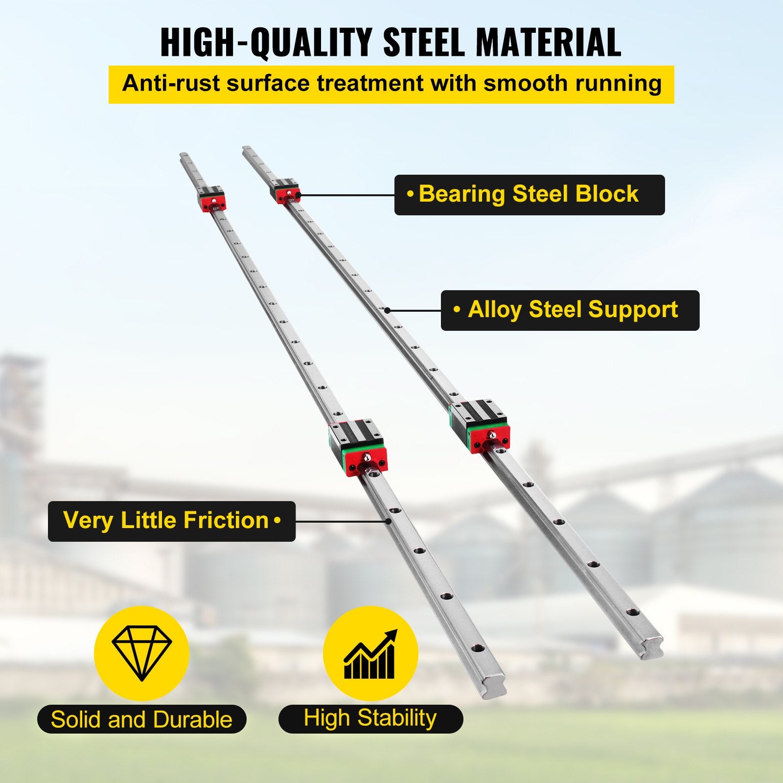 2-Pack HSR 15-1500 mm Linear Rails with 4 Pillow Block Bearings for CNC Routers, Heavy-Duty Guideway, Quiet Operation, Easy Install, 15 mm Slotted Block