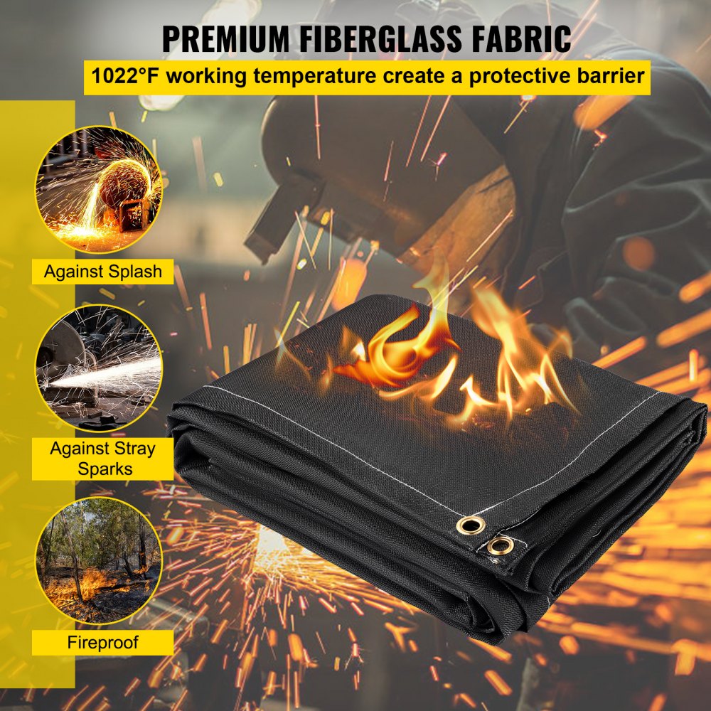 VEVOR Fire Blankets, 2 Pack Welding Blankets, 6' x 10'?Fire Suppression Blanket, 1022?°F Flame Retardant Blanket, Black?Fire Emergency Blankets, Fiberglass Fire Retardant Blanket?with?8?Brass Grommets