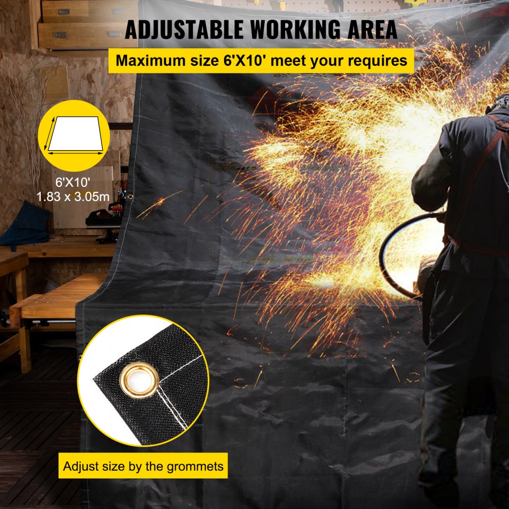 VEVOR Fire Blankets, 2 Pack Welding Blankets, 6' x 10'?Fire Suppression Blanket, 1022?°F Flame Retardant Blanket, Black?Fire Emergency Blankets, Fiberglass Fire Retardant Blanket?with?8?Brass Grommets