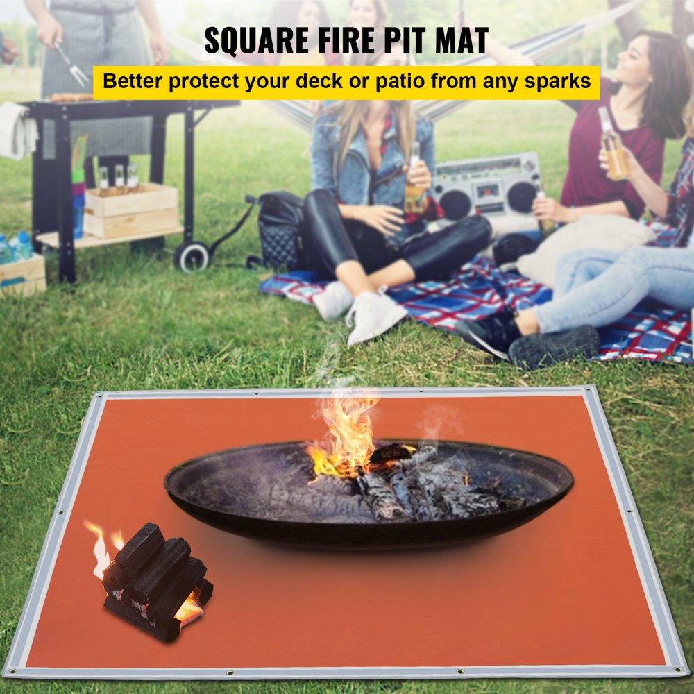 VEVOR Fire Pit Mat, 67\" x 60\" Fire Blanket, Fiberglass Welding Blanket, 3.3 lbs Fireproof Blanket, 1022°F Fire Retardant Blanket, Rust Iron Red Emergency Fire Blanket w/ 10 Grommets & 6 Silver Hooks