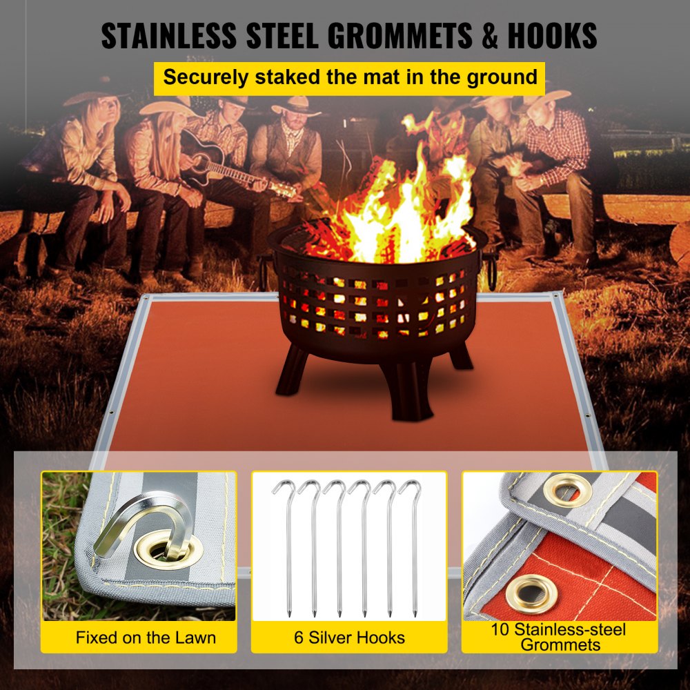 VEVOR Fire Pit Mat, 67\" x 60\" Fire Blanket, Fiberglass Welding Blanket, 3.3 lbs Fireproof Blanket, 1022°F Fire Retardant Blanket, Rust Iron Red Emergency Fire Blanket w/ 10 Grommets & 6 Silver Hooks