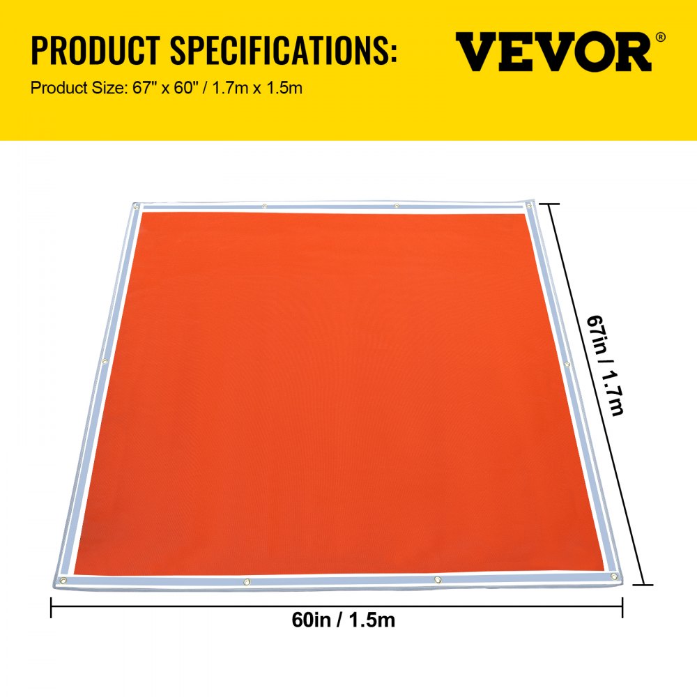 VEVOR Fire Pit Mat, 67\" x 60\" Fire Blanket, Fiberglass Welding Blanket, 3.3 lbs Fireproof Blanket, 1022°F Fire Retardant Blanket, Rust Iron Red Emergency Fire Blanket w/ 10 Grommets & 6 Silver Hooks