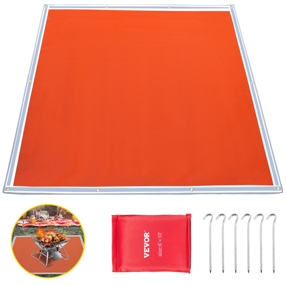 VEVOR Fire Pit Mat, 67\" x 60\" Fire Blanket, Fiberglass Welding Blanket, 3.3 lbs Fireproof Blanket, 1022°F Fire Retardant Blanket, Rust Iron Red Emergency Fire Blanket w/ 10 Grommets & 6 Silver Hooks