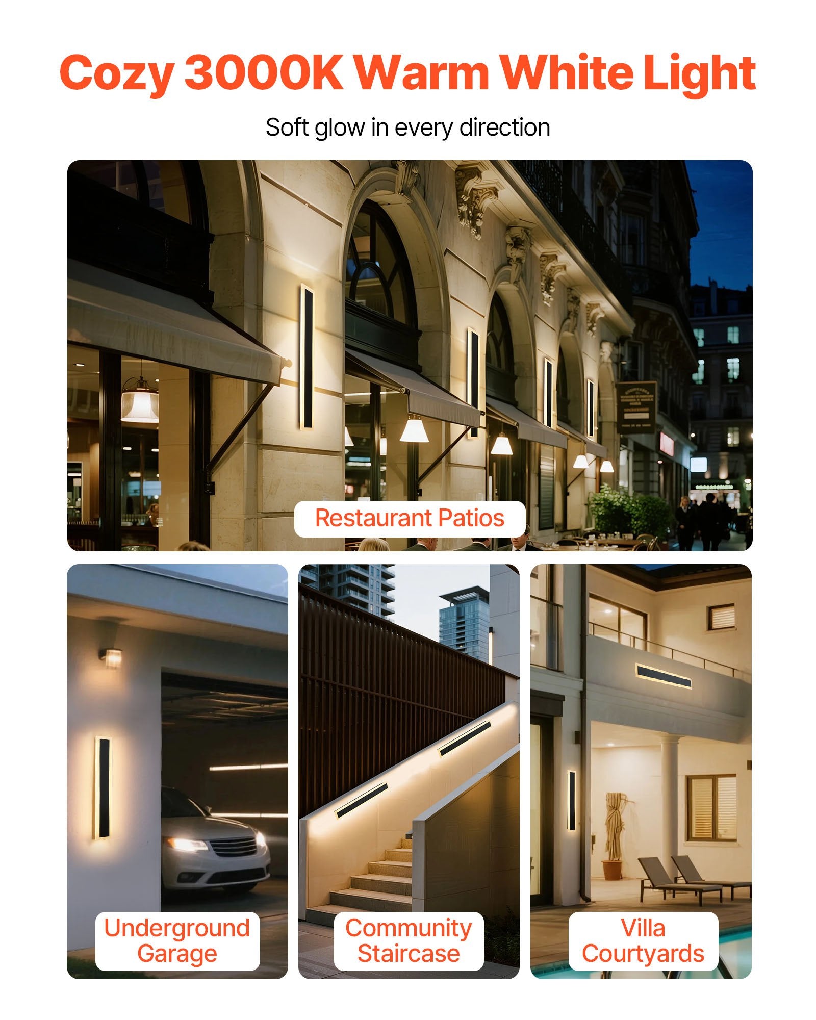 Modern 23.6" Outdoor Wall Sconce, IP65 Waterproof, Anti-Rust, Warm White Lighting for Patio, Porch, Garage, 50,000-Hour Lifespan