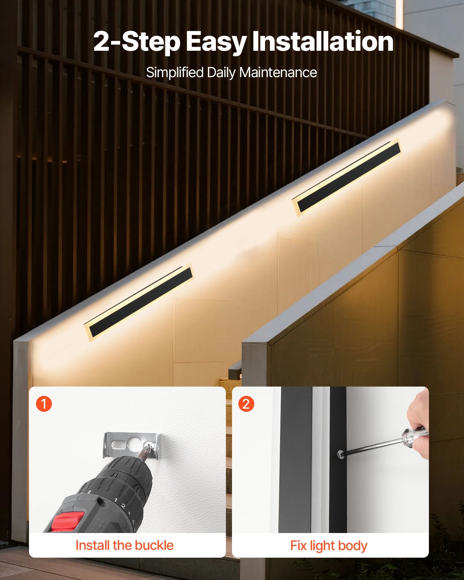 Modern 23.6" Outdoor Wall Sconce, IP65 Waterproof, Anti-Rust, Warm White Lighting for Patio, Porch, Garage, 50,000-Hour Lifespan