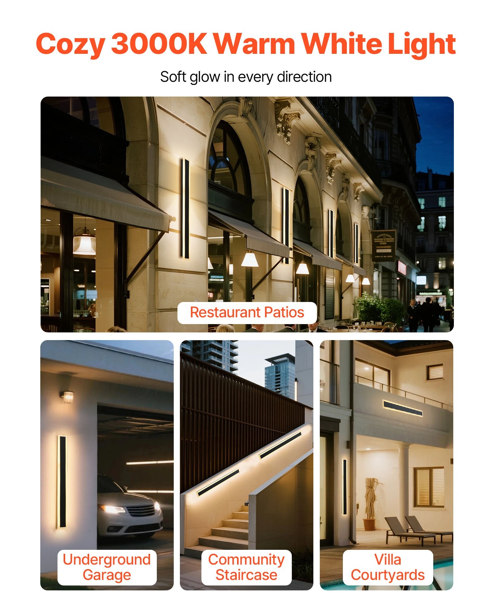 Modern 31.5-Inch Outdoor Wall Sconce Lights, 2 Pack, Warm White 3000K, IP65 Waterproof, Anti-Rust, Ideal for Porch, Garage, House Exterior