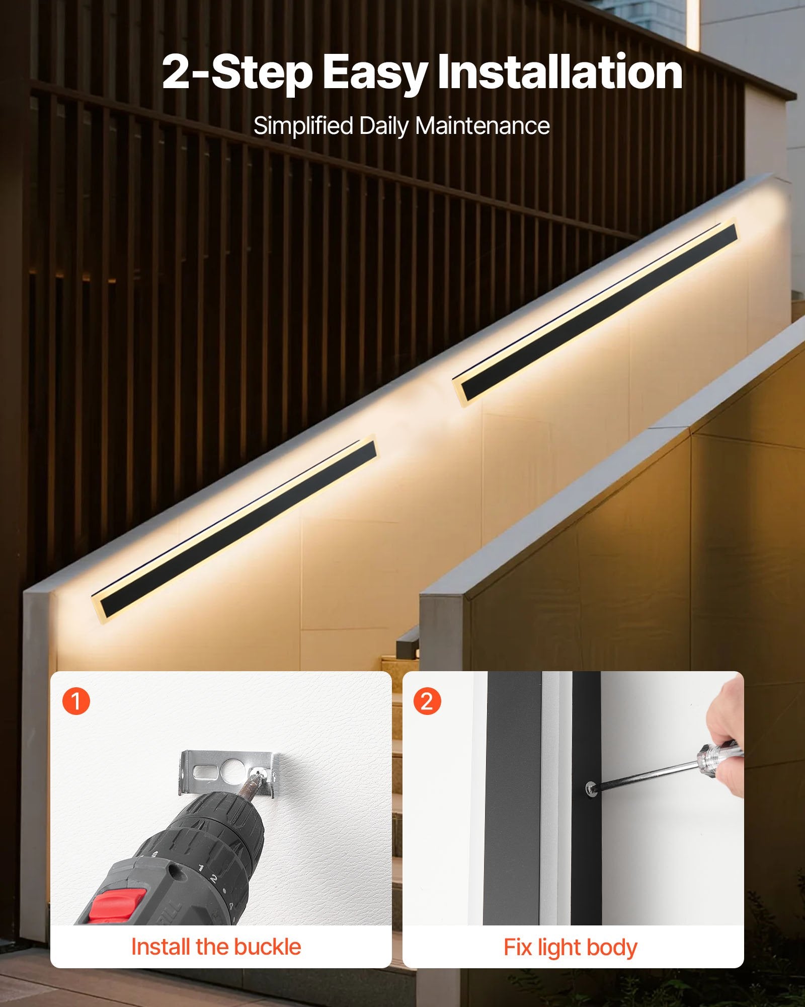 Modern 39.4-Inch Outdoor Wall Sconce Lights, 2-Pack, Waterproof IP65, Warm White 3000K, Anti-Rust Exterior Lighting for House, Porch, Garage