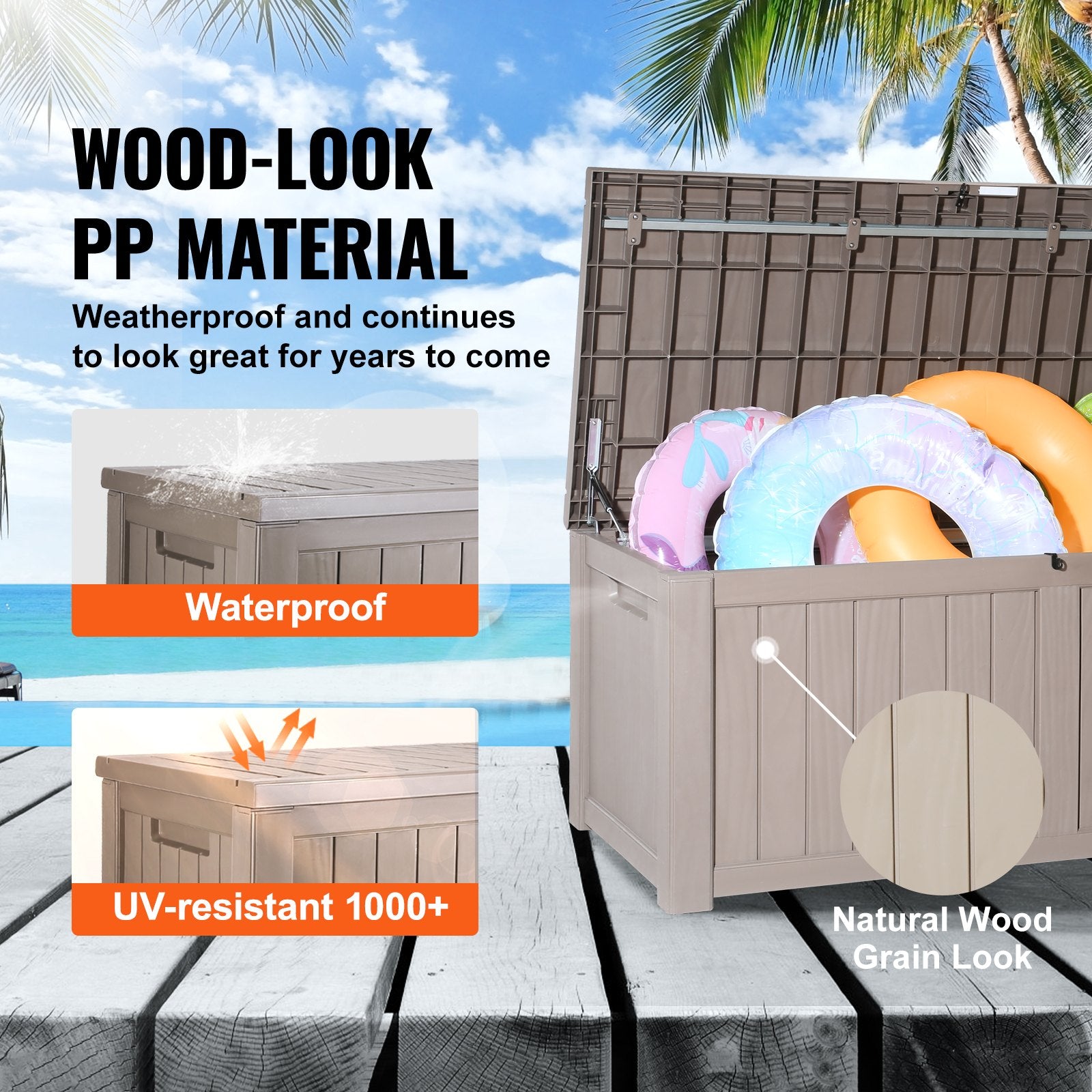 120 Gallon Waterproof Outdoor Storage Box with Aluminum Padlock for Patio, Pool, Garden Tools, Cushions - Durable Deck Box, Extra Seating/Table, Easy Grip Handles