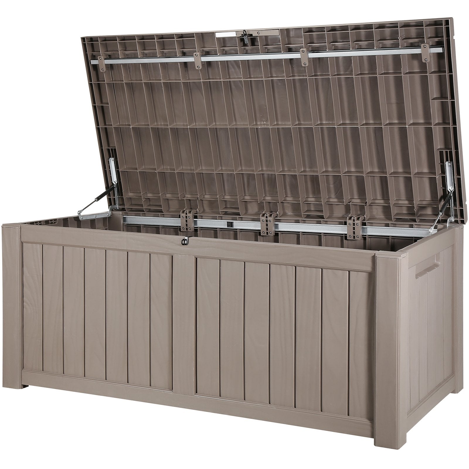 120 Gallon Waterproof Outdoor Storage Box with Aluminum Padlock for Patio, Pool, Garden Tools, Cushions - Durable Deck Box, Extra Seating/Table, Easy Grip Handles