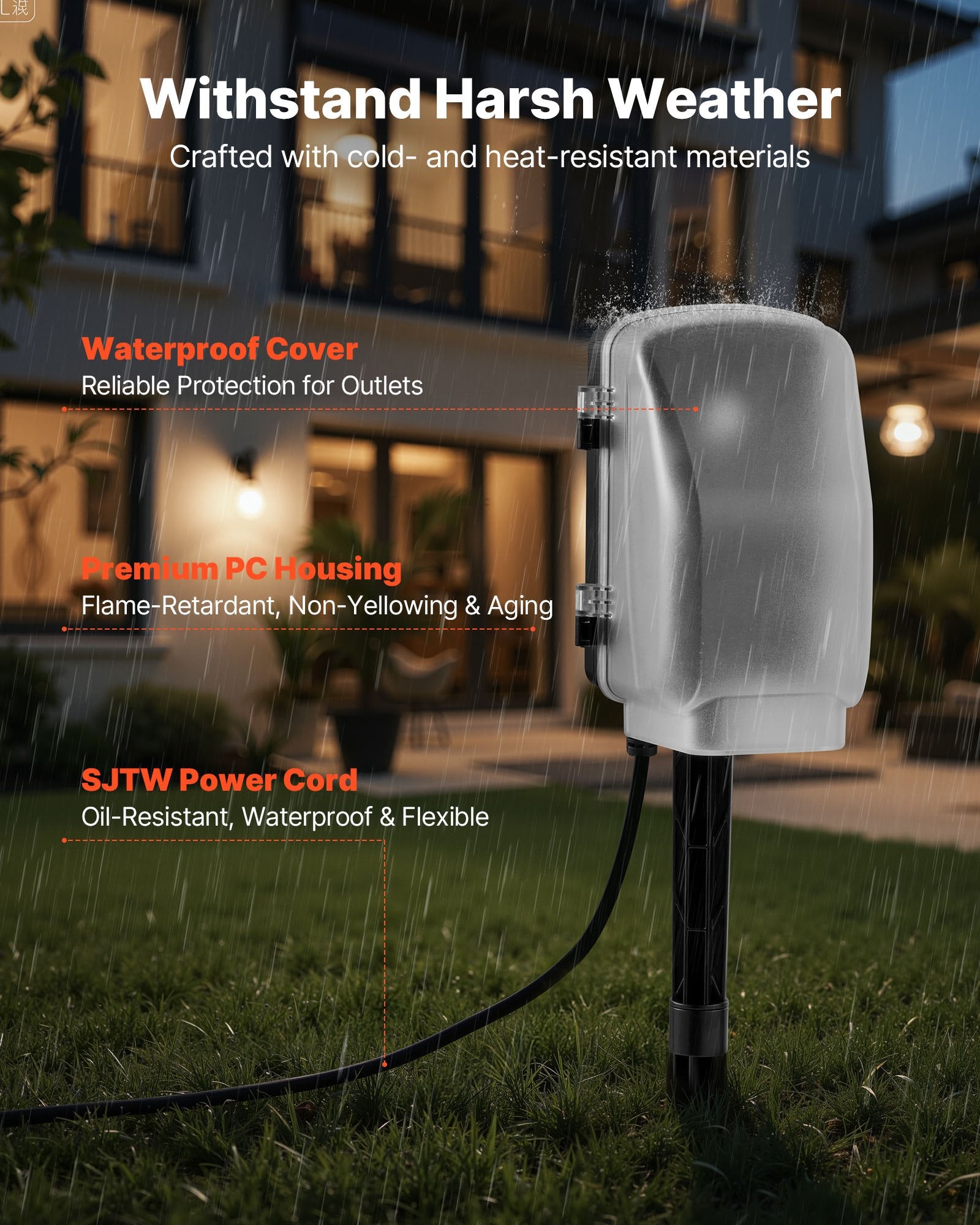 Outdoor Power Stake with 100FT Extension Cord, Weatherproof Strip & Remote Timer, 6 Outlets, 1625W for Christmas Lights & Garden Use
