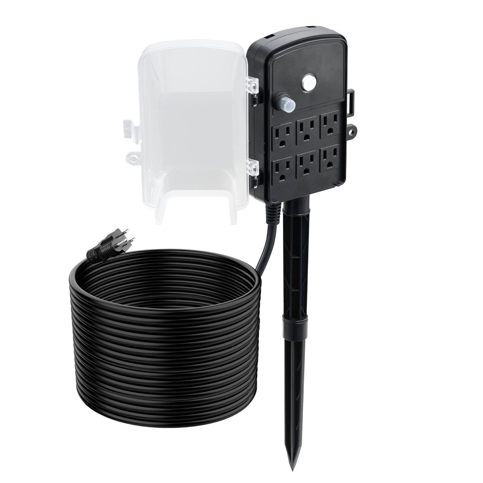 Heavy-Duty Outdoor Power Stake with 50 FT Extension Cord, 6-Outlet Weatherproof Strip, Overload Protection for Christmas Lights and Garden Tools