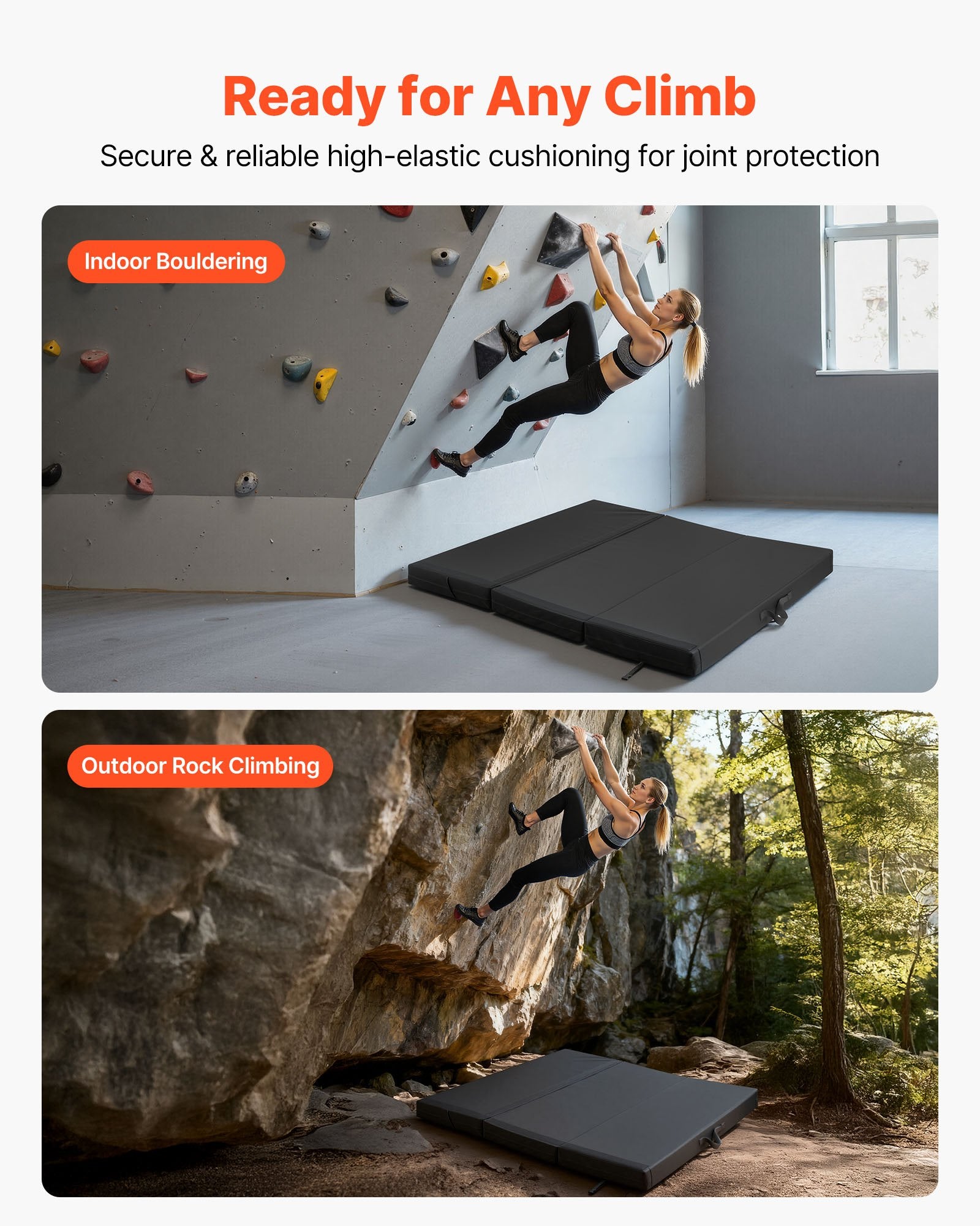 Tri-Fold Bouldering Crash Pad with Adjustable Straps, Lightweight & Foldable for Indoor/Outdoor Climbing, Durable 900D Oxford Cloth