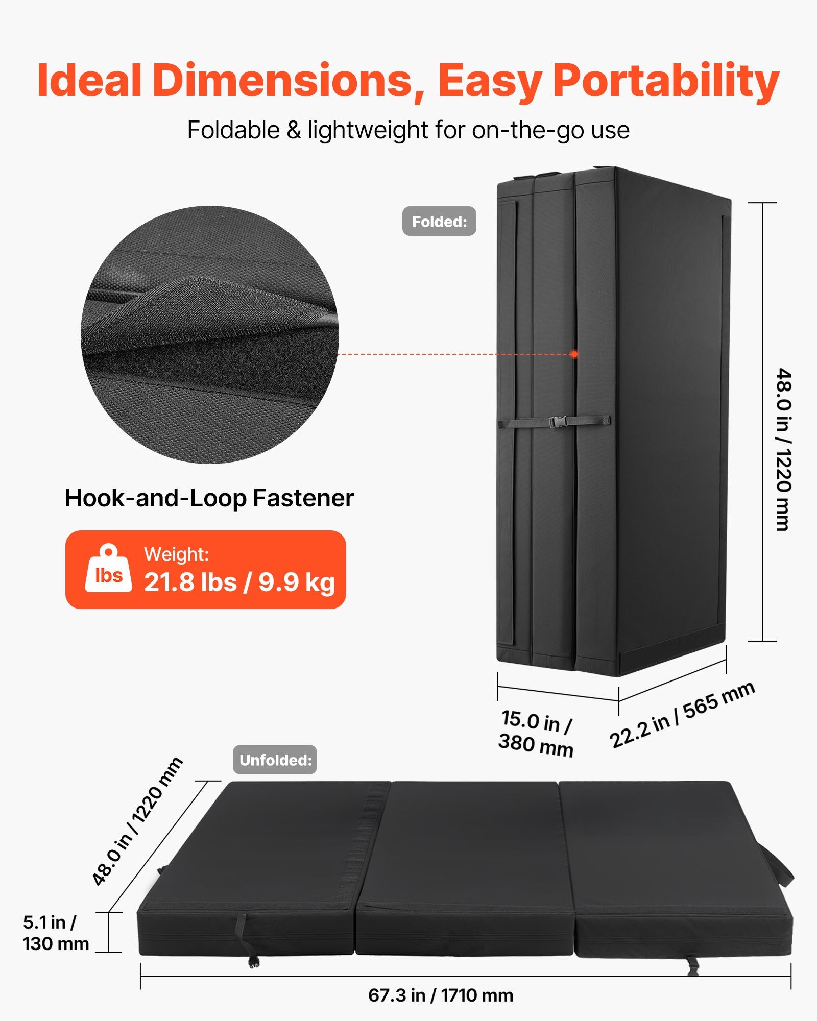 Tri-Fold Bouldering Crash Pad with Adjustable Straps, Lightweight & Foldable for Indoor/Outdoor Climbing, Durable 900D Oxford Cloth