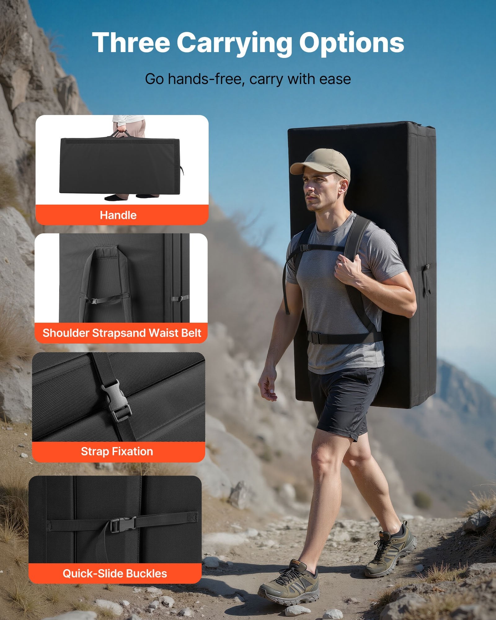 Tri-Fold Bouldering Crash Pad with Adjustable Straps, Lightweight & Foldable for Indoor/Outdoor Climbing, Durable 900D Oxford Cloth