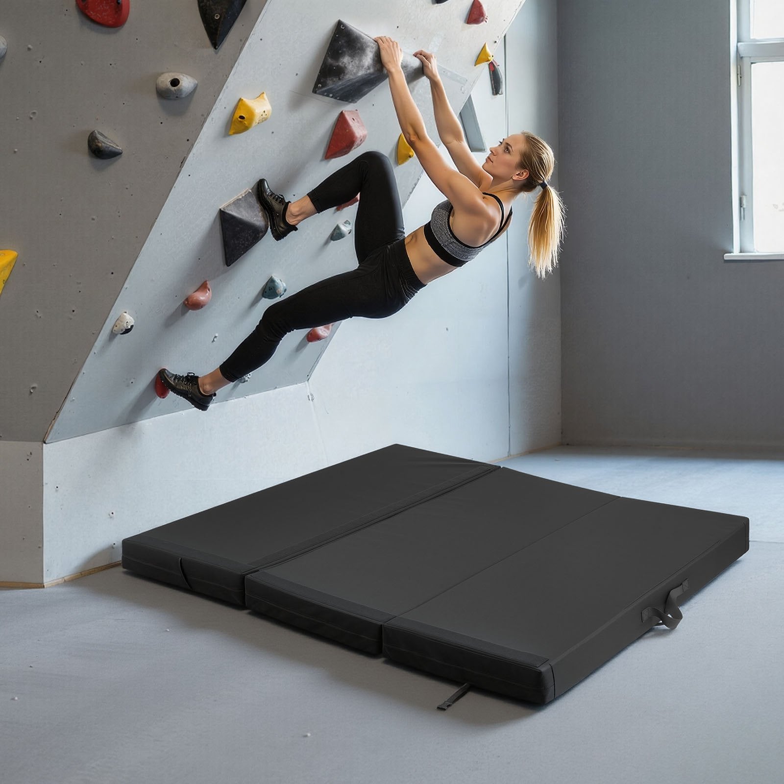 Tri-Fold Bouldering Crash Pad with Adjustable Straps, Lightweight & Foldable for Indoor/Outdoor Climbing, Durable 900D Oxford Cloth