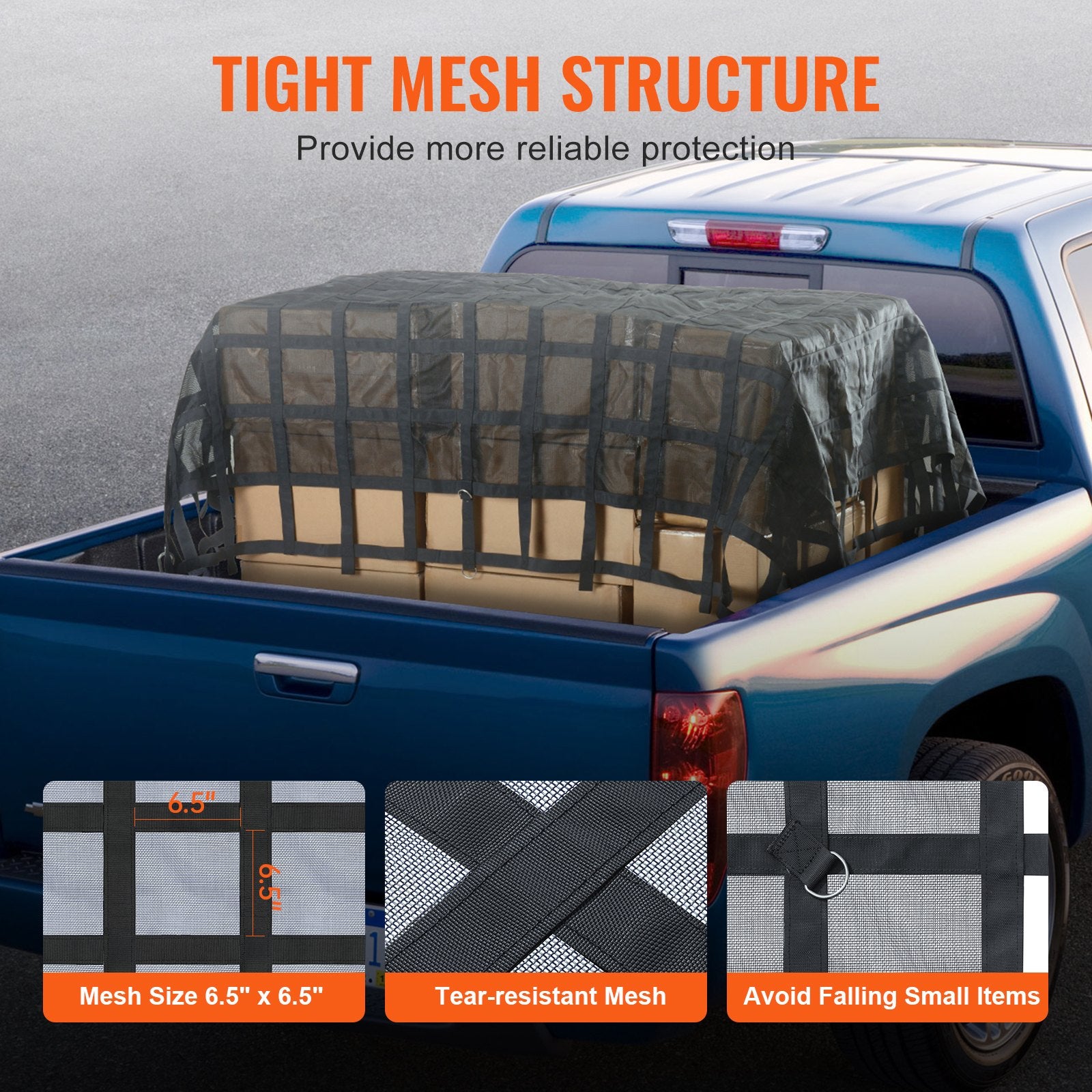 Heavy Duty 120"x105" Cargo Net for Truck Bed with Adjustable Straps, Carabiners & S-Hooks - Weatherproof for SUV, Jeep, Boat, Load Securement