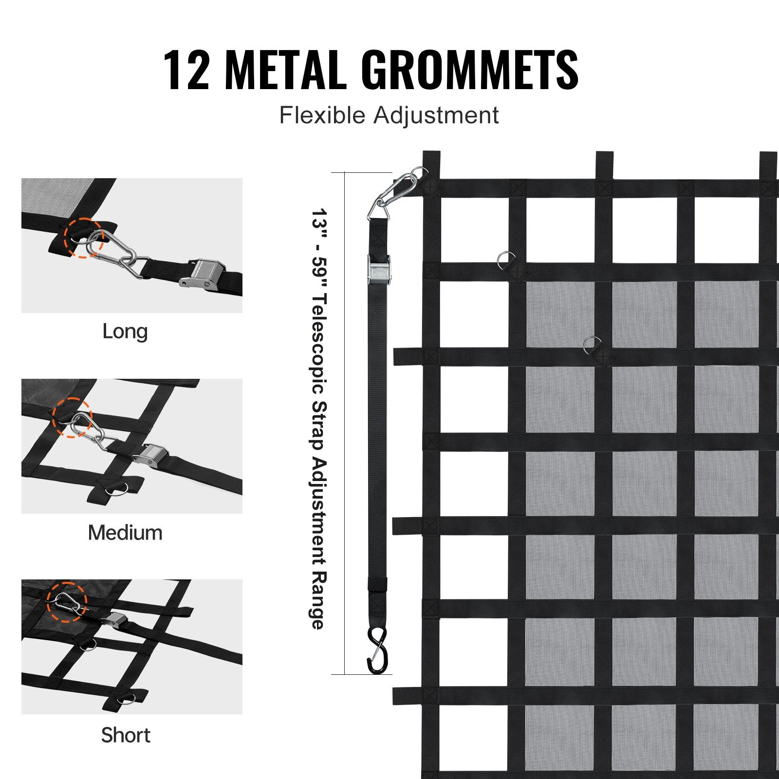 Heavy Duty 72"x57" Cargo Net for Trucks, SUVs & Boats - Adjustable Straps, Carabiners & S-Hooks, Weatherproof & Wear-Resistant, 1500 lbs Capacity