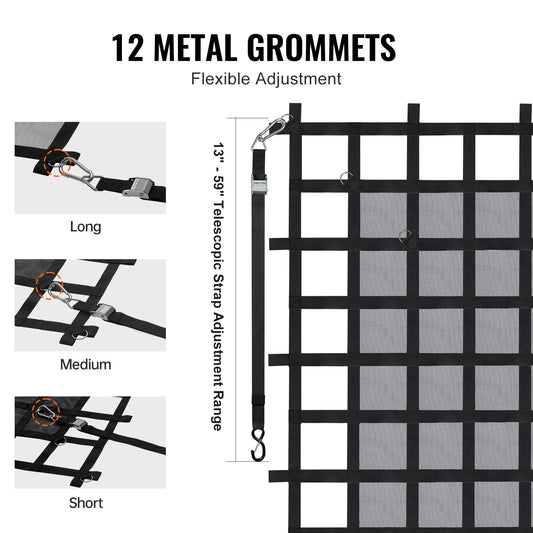 Heavy Duty 72"x57" Cargo Net for Trucks, SUVs & Boats - Adjustable Straps, Carabiners & S-Hooks, Weatherproof & Wear-Resistant, 1500 lbs Capacity