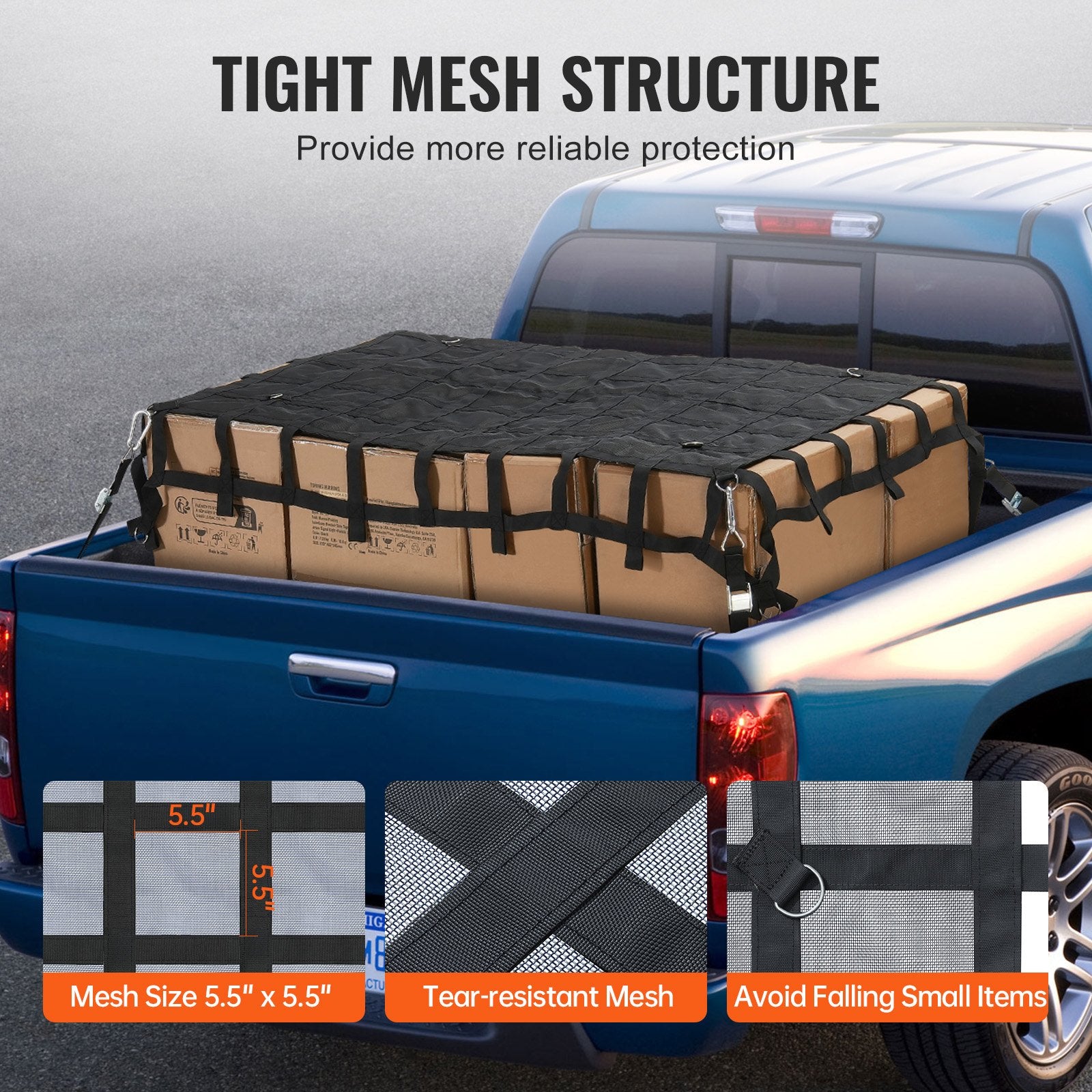 Heavy Duty 72"x57" Cargo Net for Trucks, SUVs & Boats - Adjustable Straps, Carabiners & S-Hooks, Weatherproof & Wear-Resistant, 1500 lbs Capacity