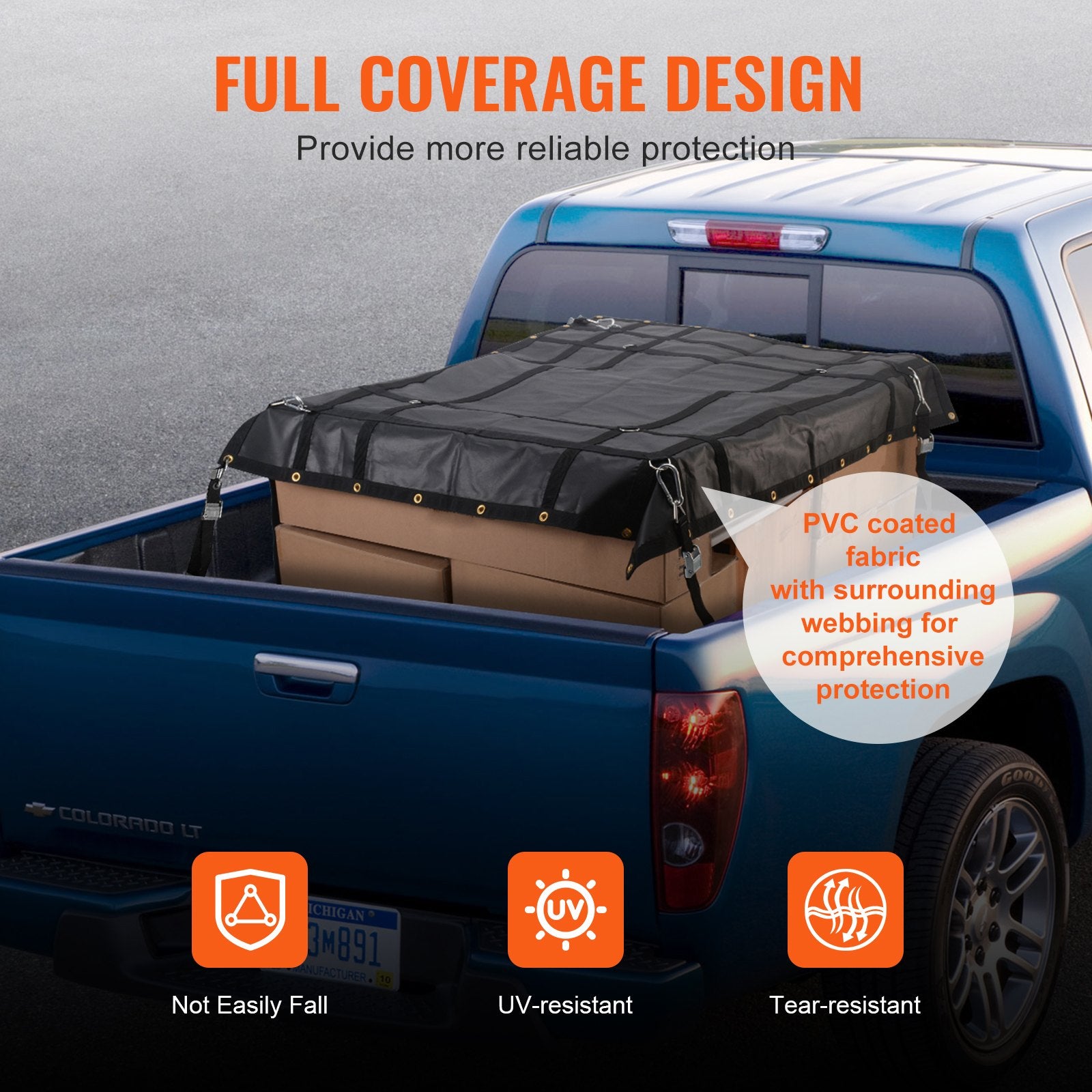 Heavy Duty Cargo Net for Trucks, SUVs, Boats - 72"x57" with Adjustable Straps, Carabiners, Weatherproof & Sun-resistant, 700 lbs Capacity
