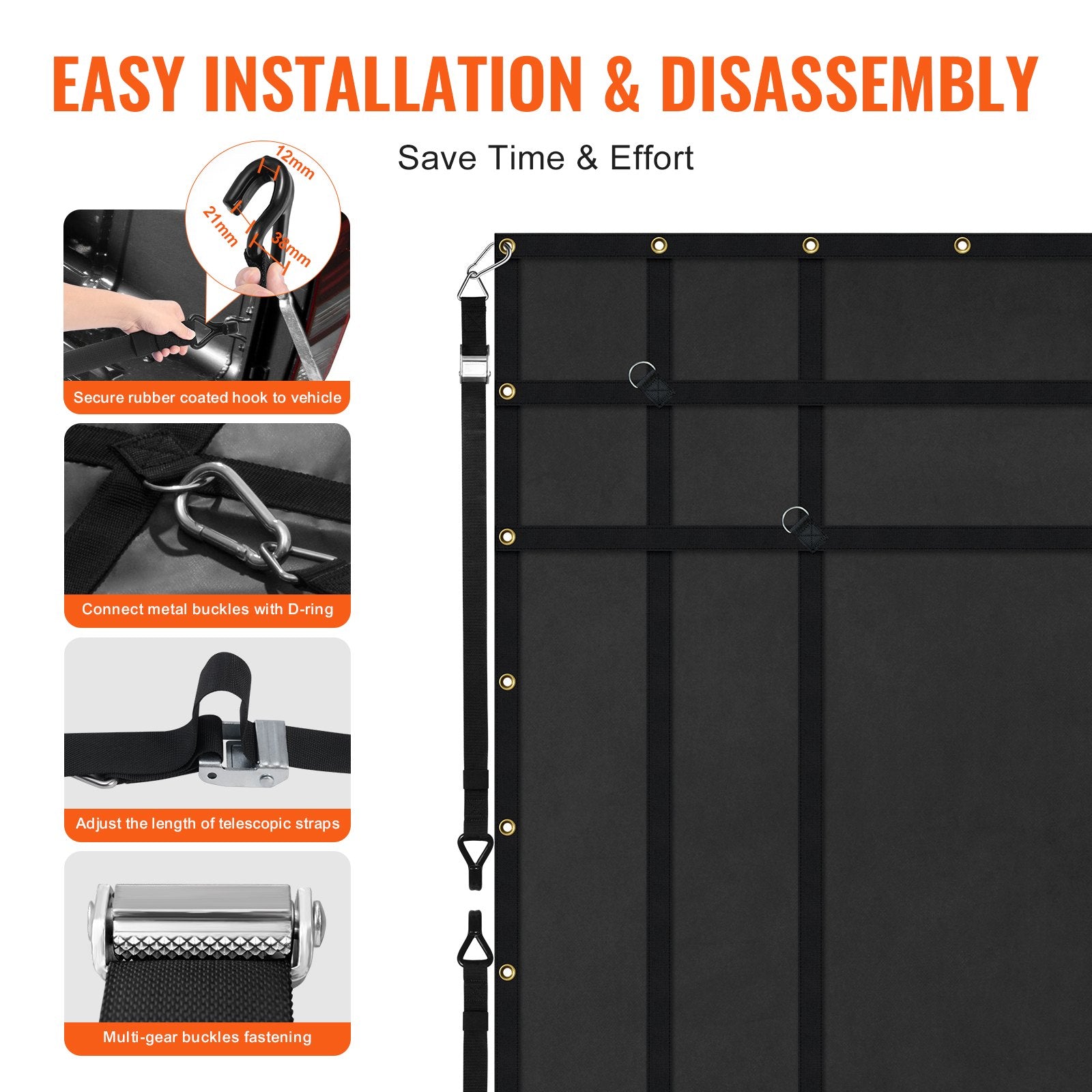 Heavy Duty Cargo Net for Trucks, SUVs, Boats - 72"x57" with Adjustable Straps, Carabiners, Weatherproof & Sun-resistant, 700 lbs Capacity