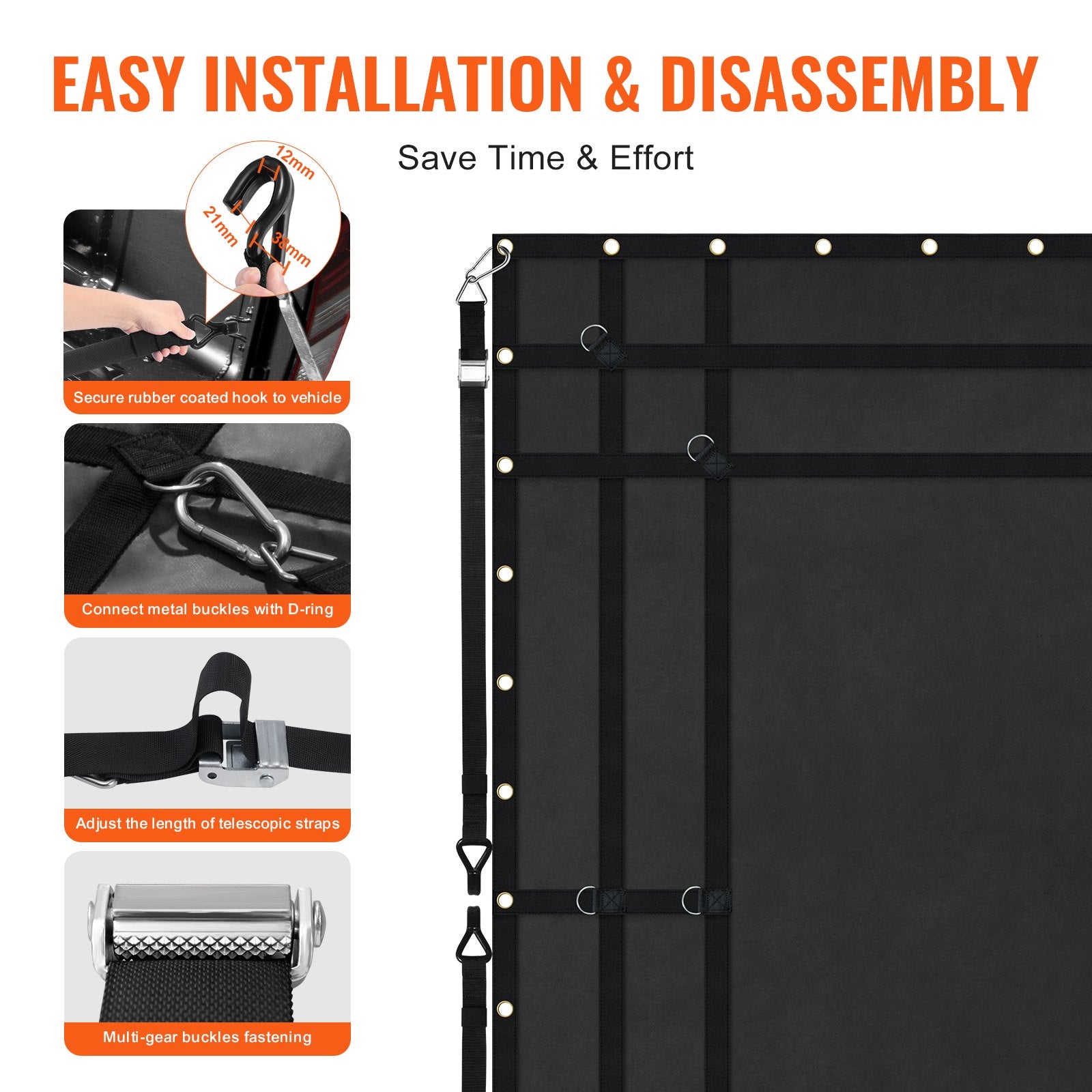 Heavy Duty 96"x81" Cargo Net with Adjustable Straps & Carabiners for Trucks, SUVs, Boats - Durable, Weatherproof, High Load Capacity