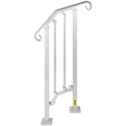 VEVOR Outdoor Stair Railing, Alloy Metal Hand Railing, Fit 1 or 2 Steps Flexible Transitional Handrail, Black Outdoor Stair Rail W/ Installation Kit, Step Handrail for Concrete or Wooden Stairs