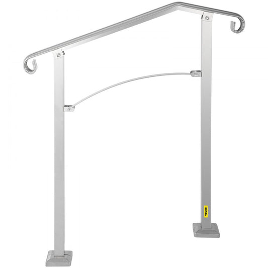 VEVOR Outdoor Stair Railing, Fit 2 or 3 Steps Alloy Metal Handrailing, Front Porch Flexible Transitional Handrail, Arch Step Rail With Installation Kit, for Concrete or Wooden Stairs, Silver