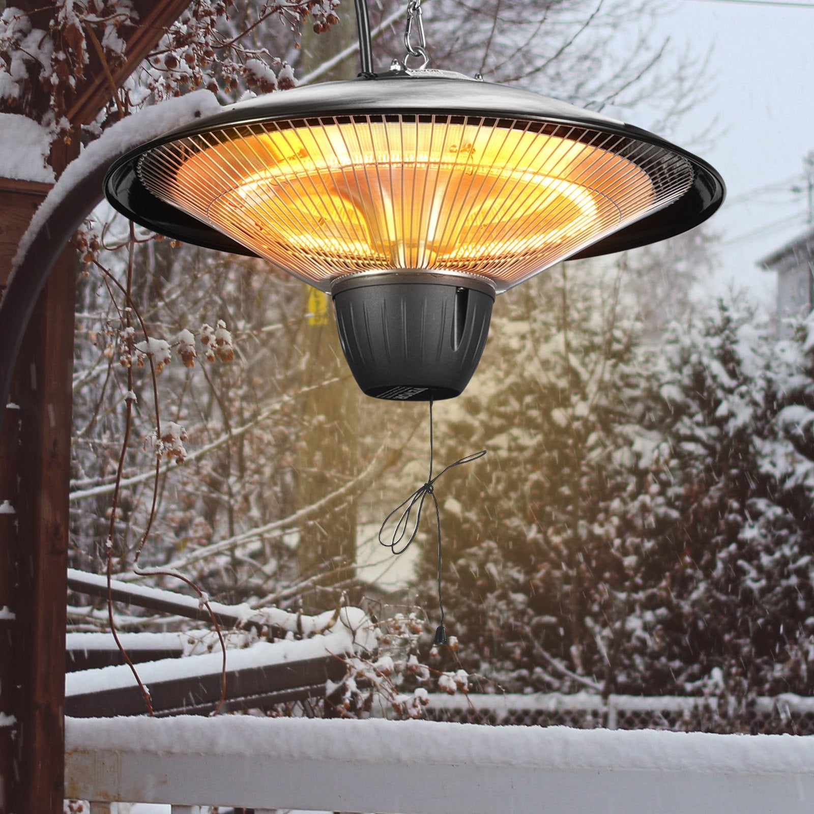 Powerful 1500W Hanging Patio Heater with IP34 Protection, Infrared Heating, Adjustable Chain & Pull Cord for Indoor/Outdoor Use