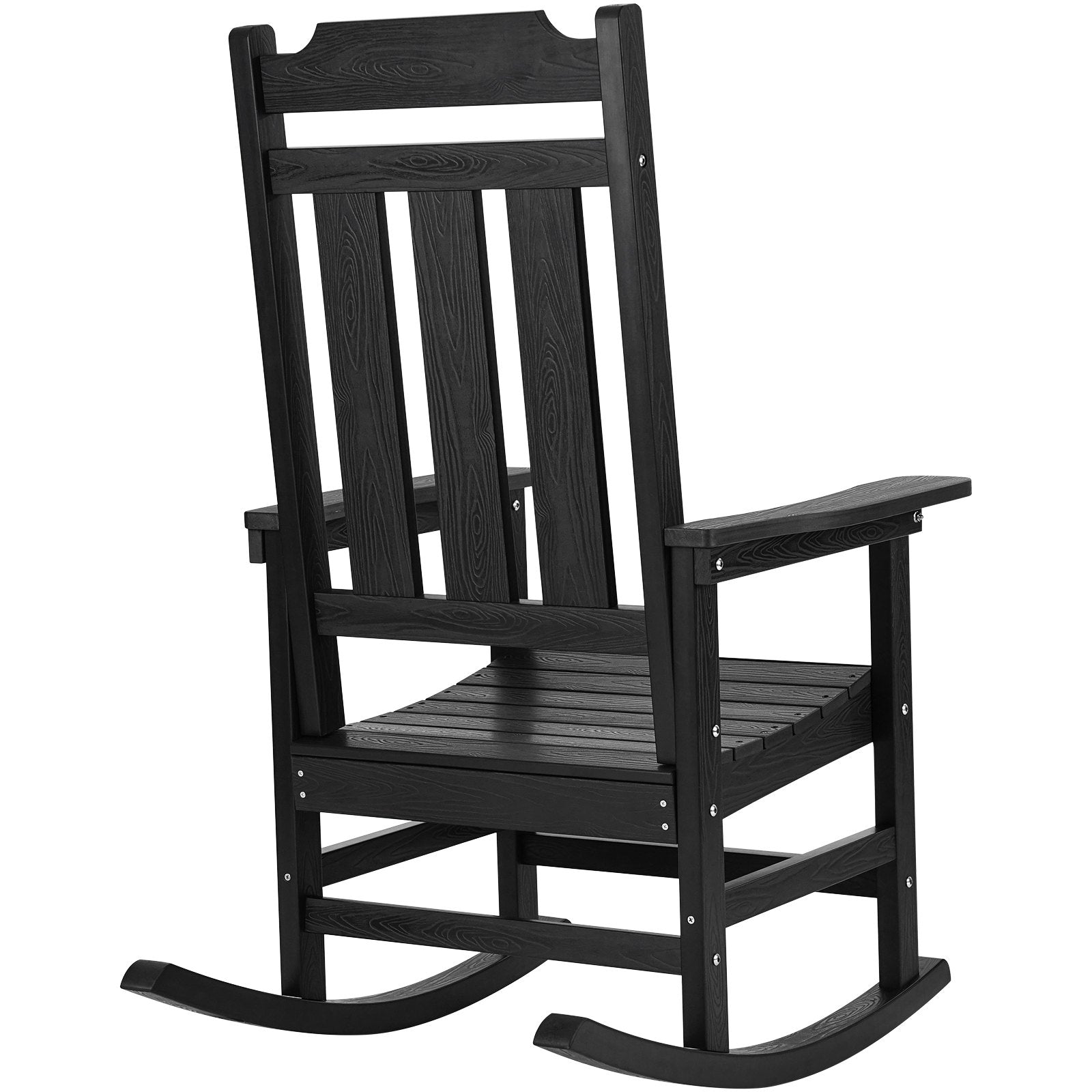 2-Piece Black Porch Rocker Set, HIPS High-Back Outdoor Rocking Chairs with Smooth Armrests, 400 lbs Capacity, Ideal for Garden, Balcony, Patio Relaxation
