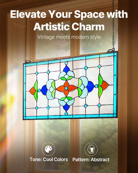 Elegant Tiffany Style Stained Glass Window Panel, 26x16", Vintage Transom Art, Handcrafted Decor for Kitchen & Home, Durable & Vibrant Design