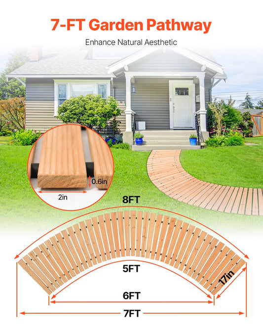 Versatile 7 ft Cedar Wooden Garden Pathway – Non-Slip Roll Out Walkway with Durable Wire Rope, Perfect for Backyards, Weddings, and Parties