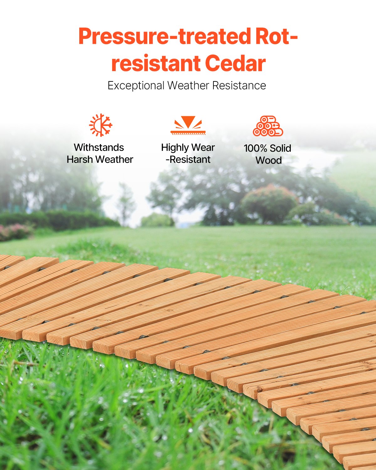 Versatile 7 ft Cedar Wooden Garden Pathway – Non-Slip Roll Out Walkway with Durable Wire Rope, Perfect for Backyards, Weddings, and Parties