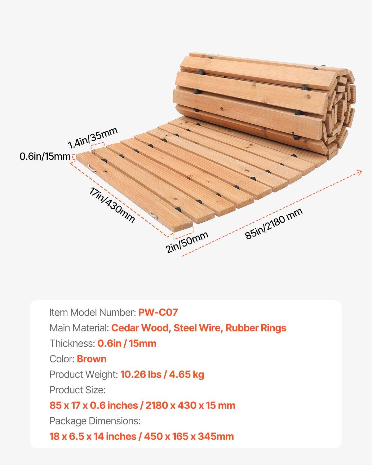 Versatile 7 ft Cedar Wooden Garden Pathway – Non-Slip Roll Out Walkway with Durable Wire Rope, Perfect for Backyards, Weddings, and Parties