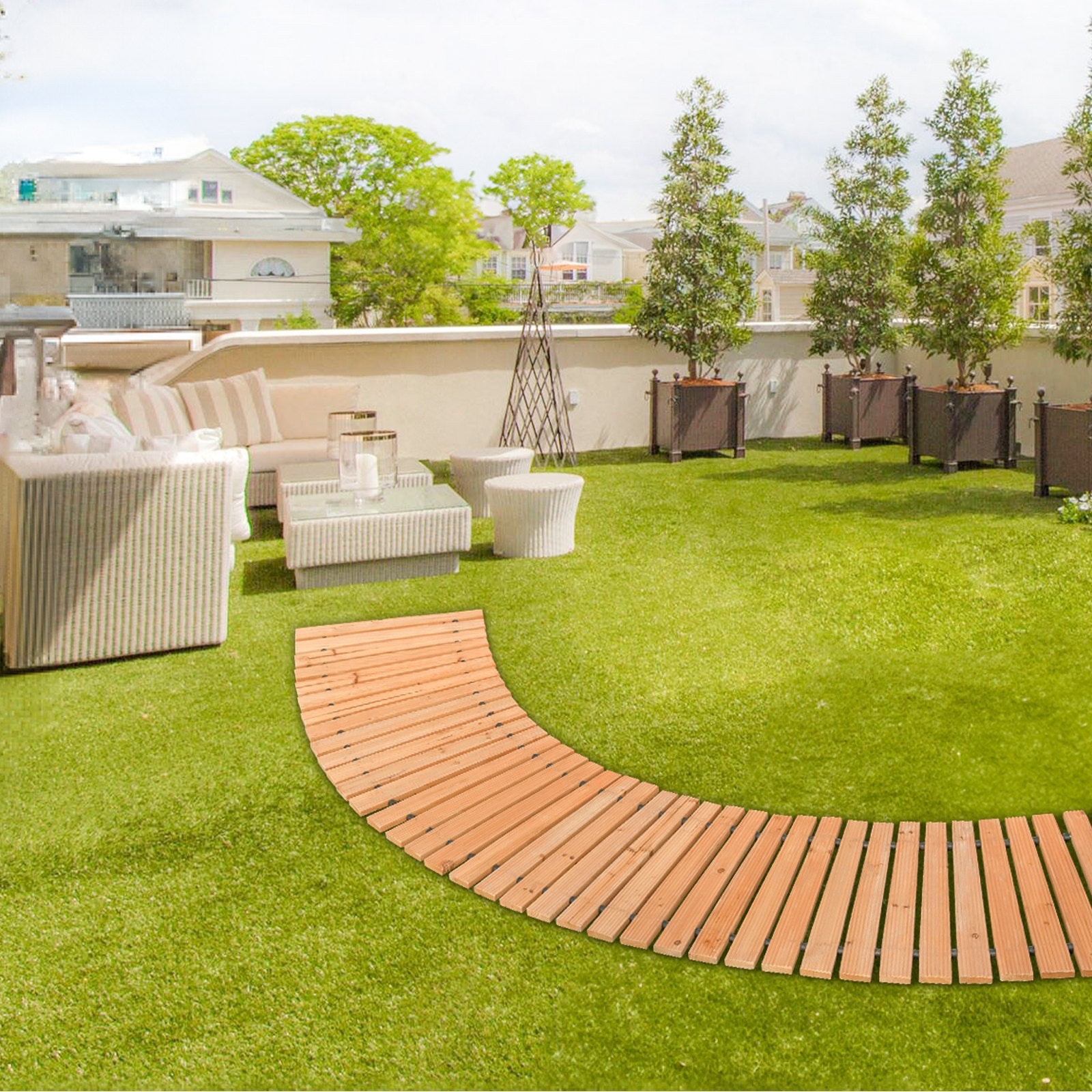 Versatile 7 ft Cedar Wooden Garden Pathway – Non-Slip Roll Out Walkway with Durable Wire Rope, Perfect for Backyards, Weddings, and Parties