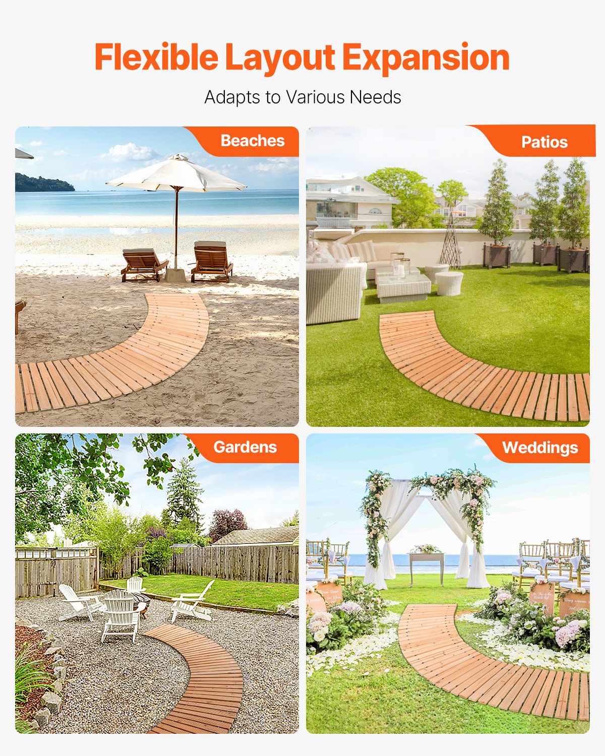 8 ft Cedar Wooden Garden Pathway - Non-Slip Curved Walkway with Rust-Resistant Wire, Decorative Lawn Paver for Weddings, Backyards, and Boardwalks
