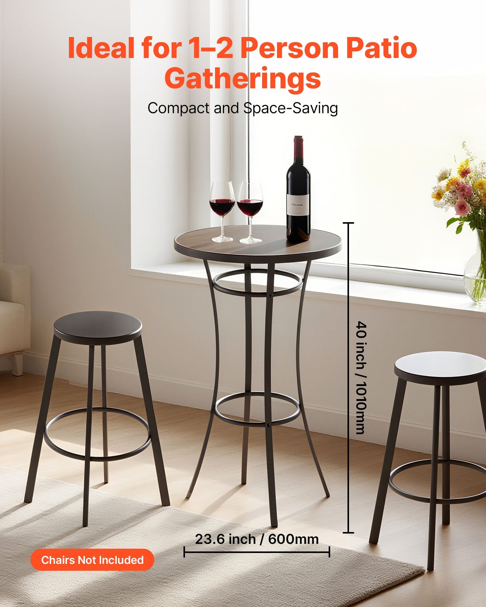 Compact Outdoor Bistro Table, 23.7" High Top Round Bar Table with Easy-Clean Surface & Sturdy Metal Frame for Patio, Kitchen, Pub, Small Spaces