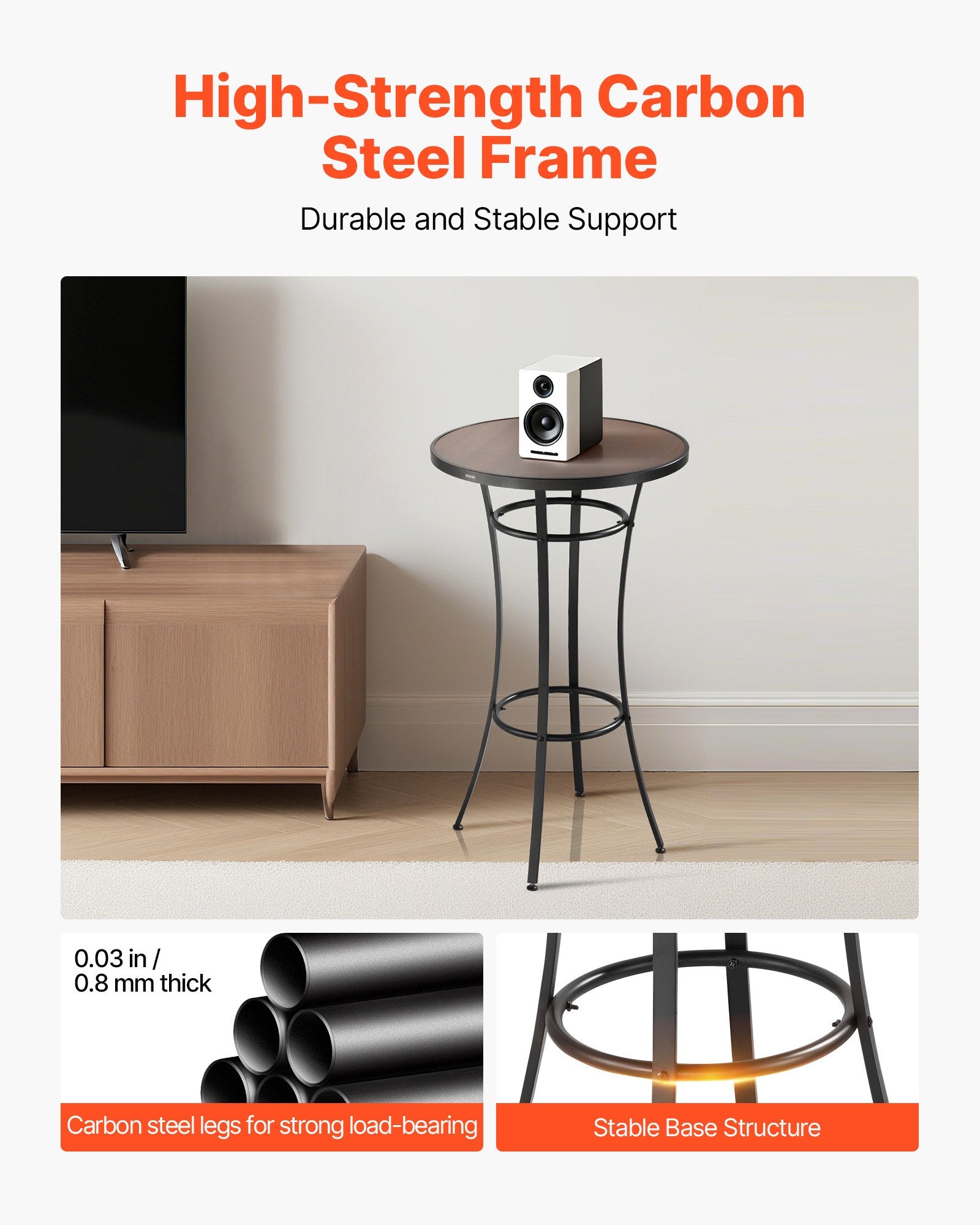 Compact Outdoor Bistro Table, 23.7" High Top Round Bar Table with Easy-Clean Surface & Sturdy Metal Frame for Patio, Kitchen, Pub, Small Spaces