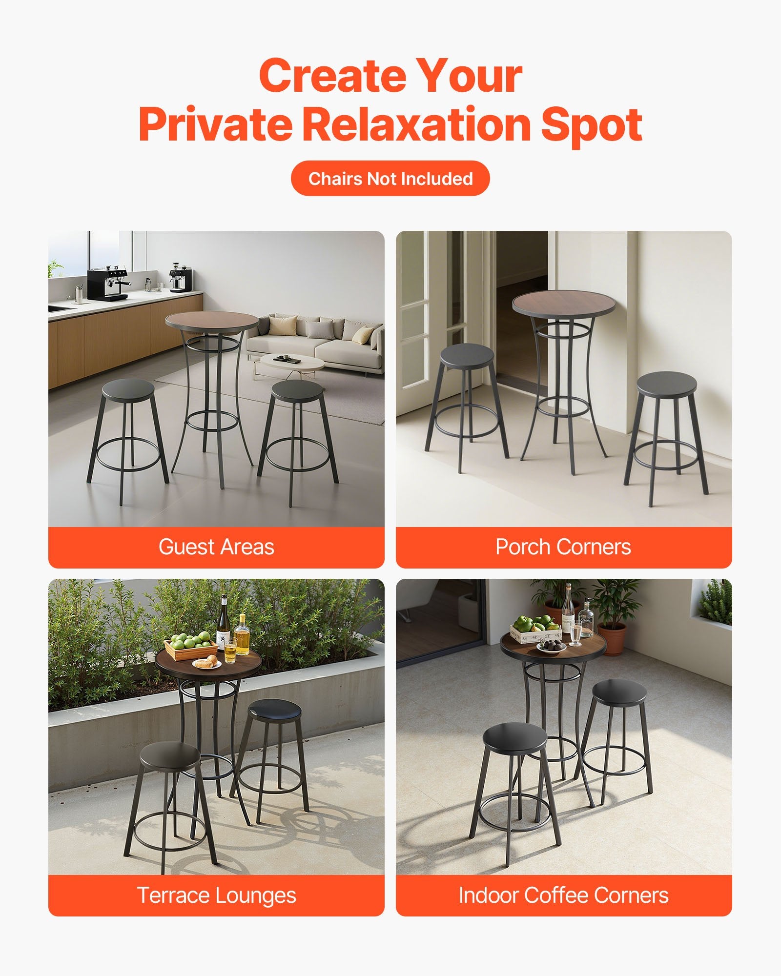 Compact Outdoor Bistro Table, 23.7" High Top Round Bar Table with Easy-Clean Surface & Sturdy Metal Frame for Patio, Kitchen, Pub, Small Spaces