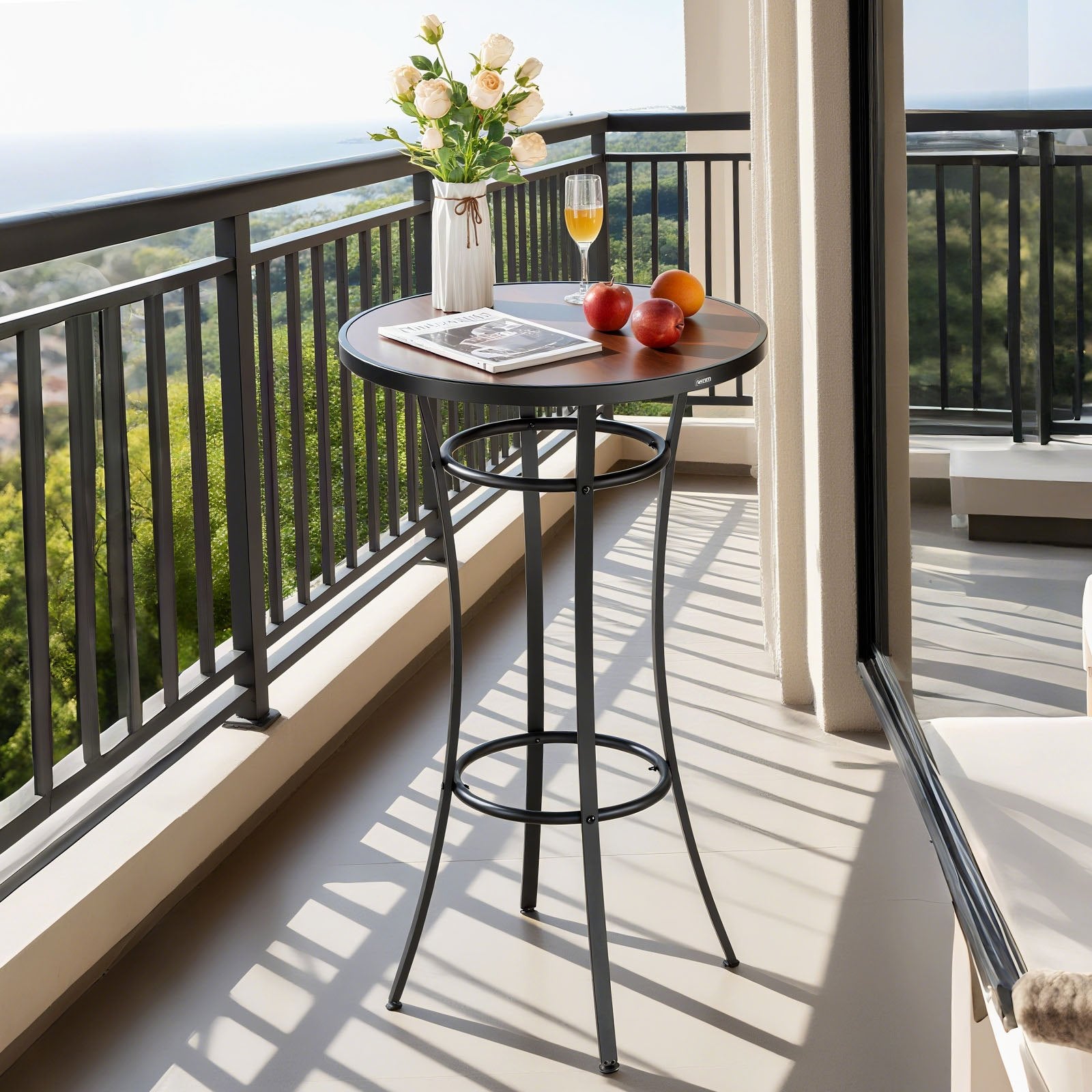 Compact Outdoor Bistro Table, 23.7" High Top Round Bar Table with Easy-Clean Surface & Sturdy Metal Frame for Patio, Kitchen, Pub, Small Spaces