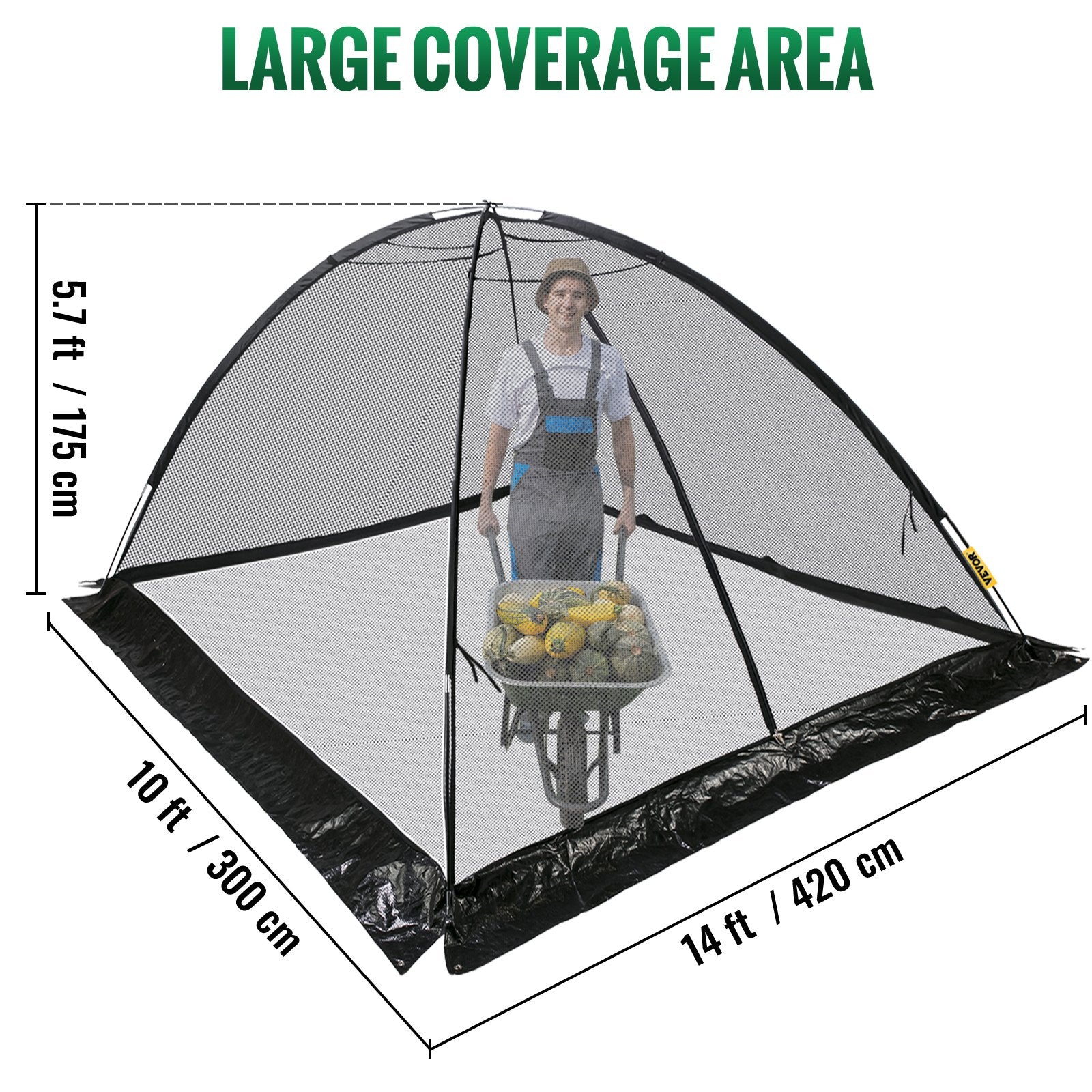 Sturdy 10x14 FT Pond Cover Dome with 1/2 Inch Mesh, Black Nylon Netting for Garden Pools - Features Zipper, Wind Rope, and Easy Installation
