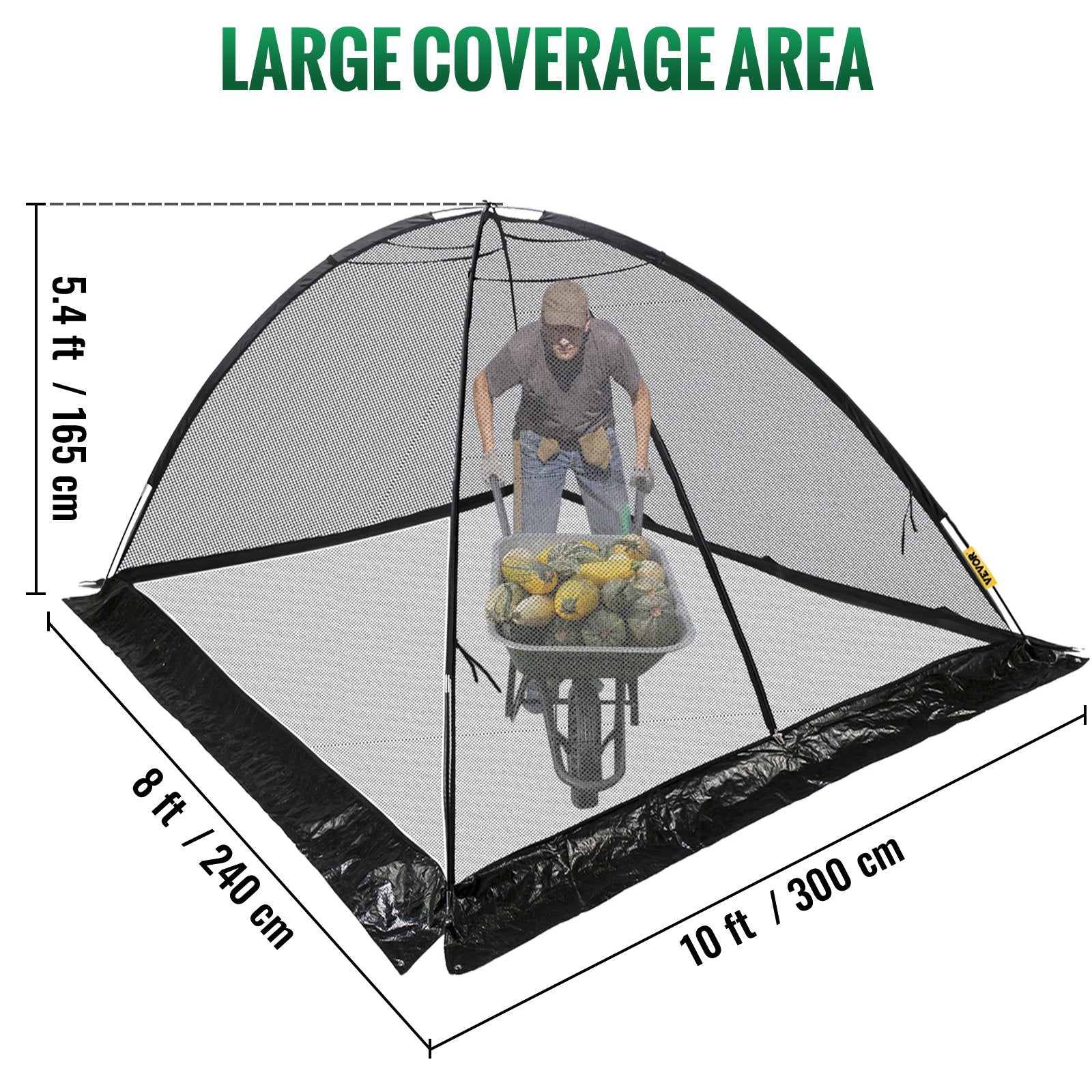 8x10 FT Pond Cover Dome with Zipper & Wind Rope - Durable Black Nylon Mesh Netting for Garden Ponds, Pools, Easy Install & Storage