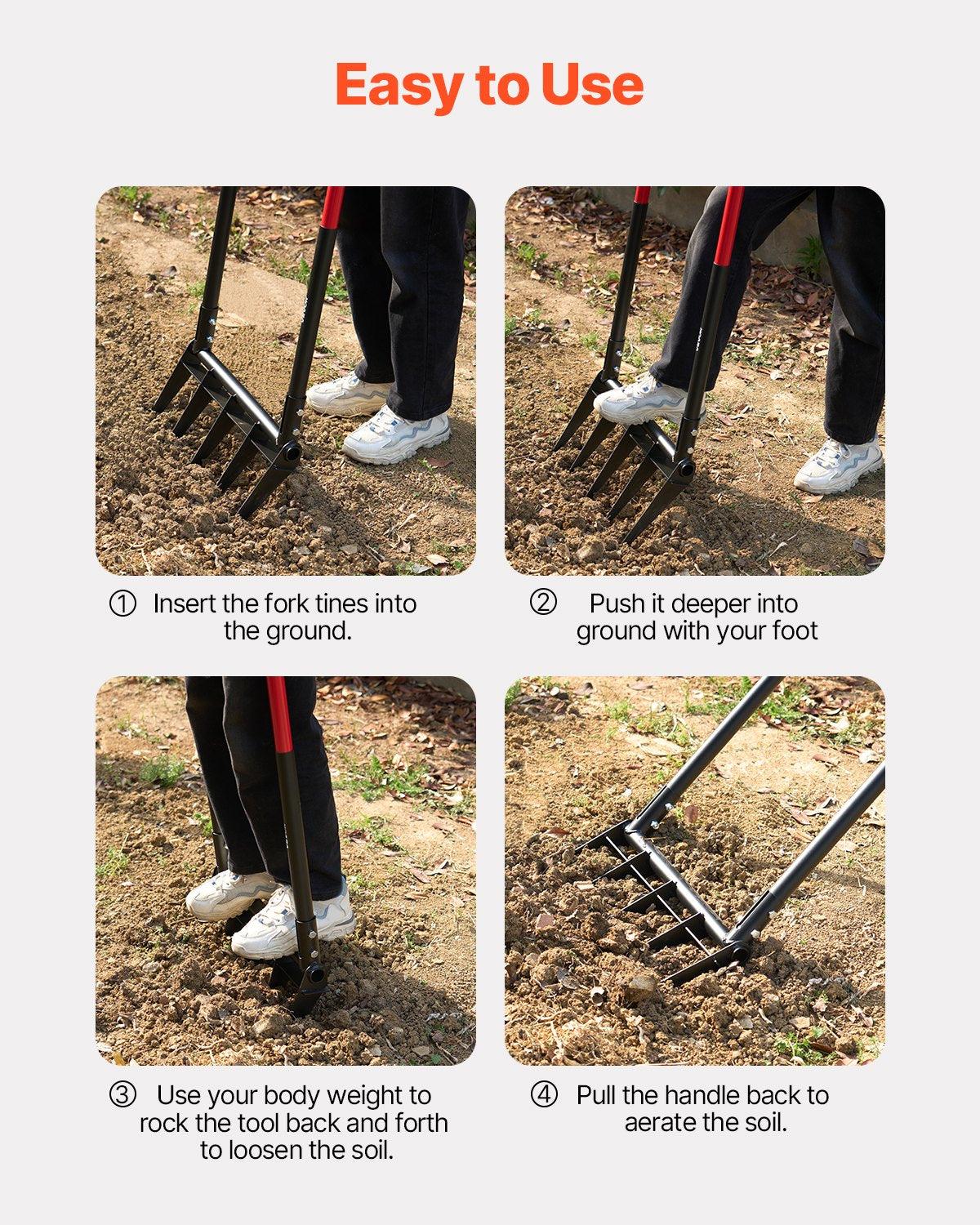 Heavy Duty 5-Tine Broad Fork with Ergonomic U-Shaped Design, Dual Fiberglass Handles for Composting, Aeration, and Transplanting