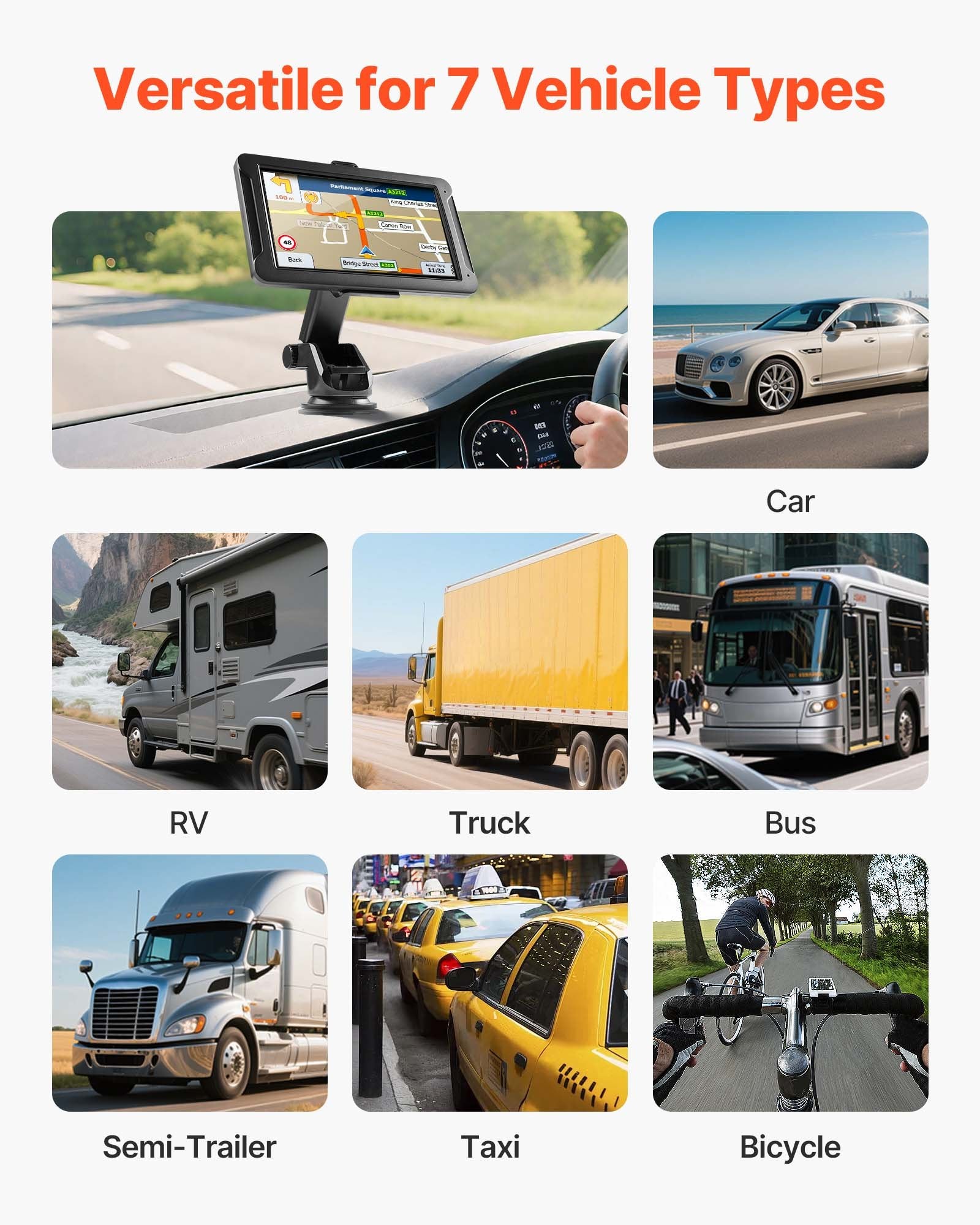7" GPS Navigator with Dash Cam, 16GB Storage, Voice Guidance, Custom Truck Routing, Speed & Red Light Alerts for Car, Truck, RV