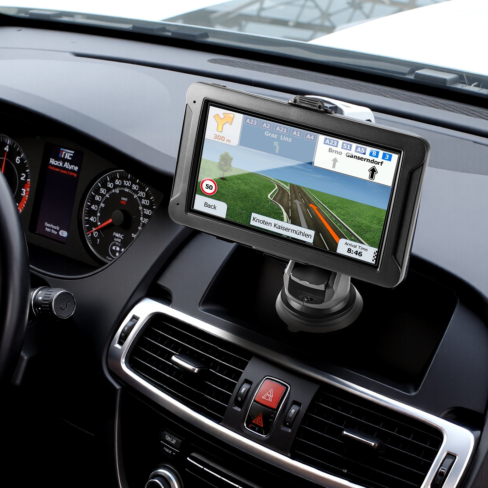 7" GPS Navigator with Dash Cam, 16GB Storage, Voice Guidance, Custom Truck Routing, Speed & Red Light Alerts for Car, Truck, RV