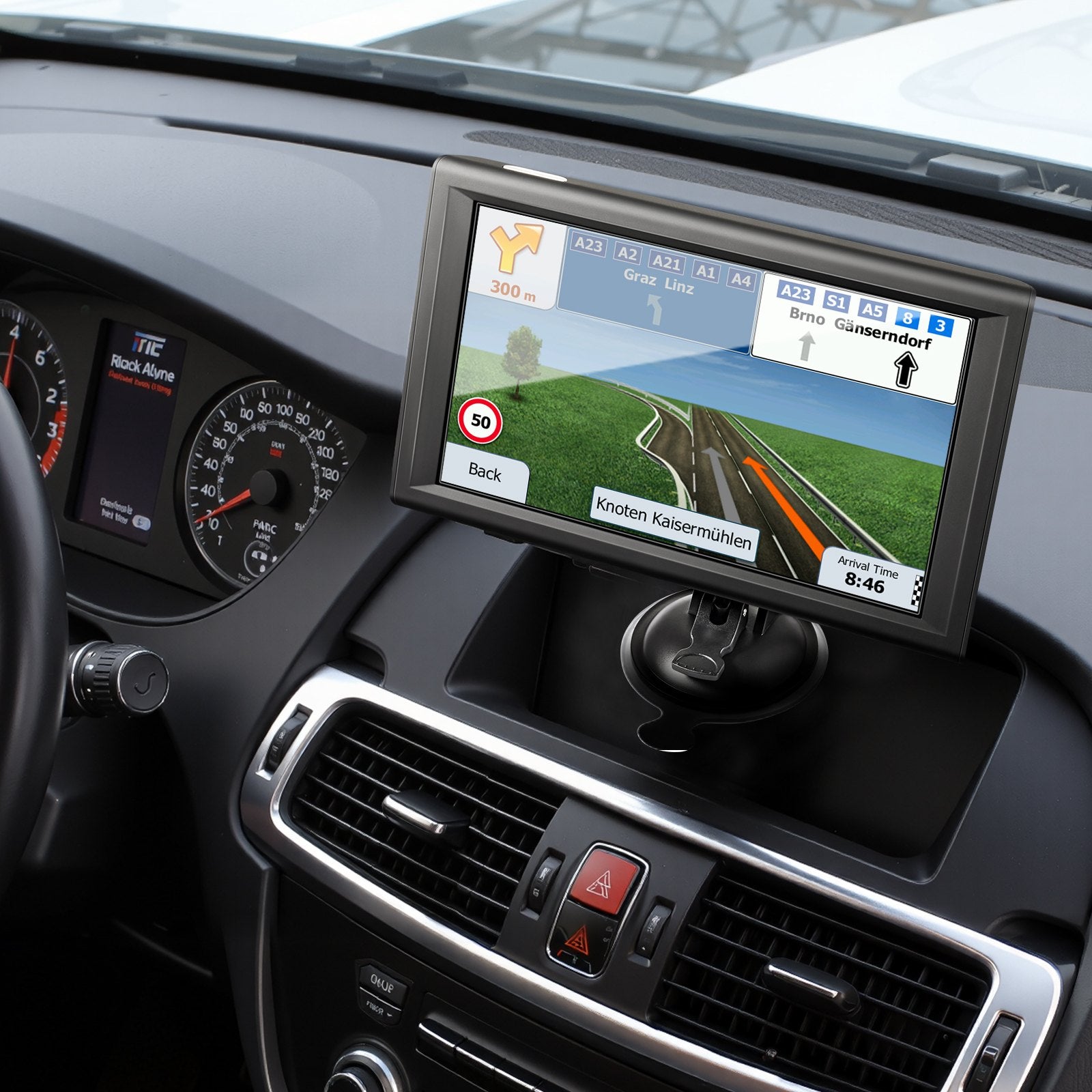 9-Inch GPS Navigator with Dash Cam, Voice Guidance, Speed Alerts, Custom Truck Routes, Car/Truck/RV Navigation System 16GB