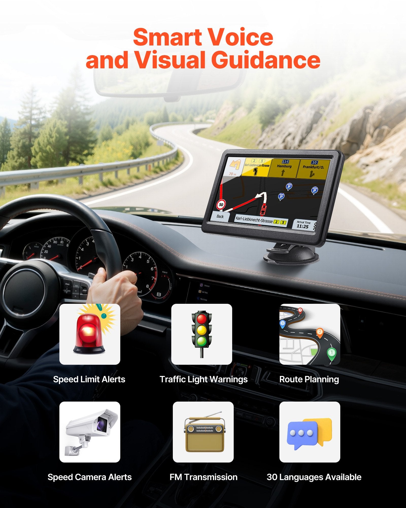 7-Inch GPS Navigator with Touch Screen, 16GB Storage, Lifetime Maps, Voice Guidance, Speed Alerts, Custom Routes for Cars, Trucks, RVs